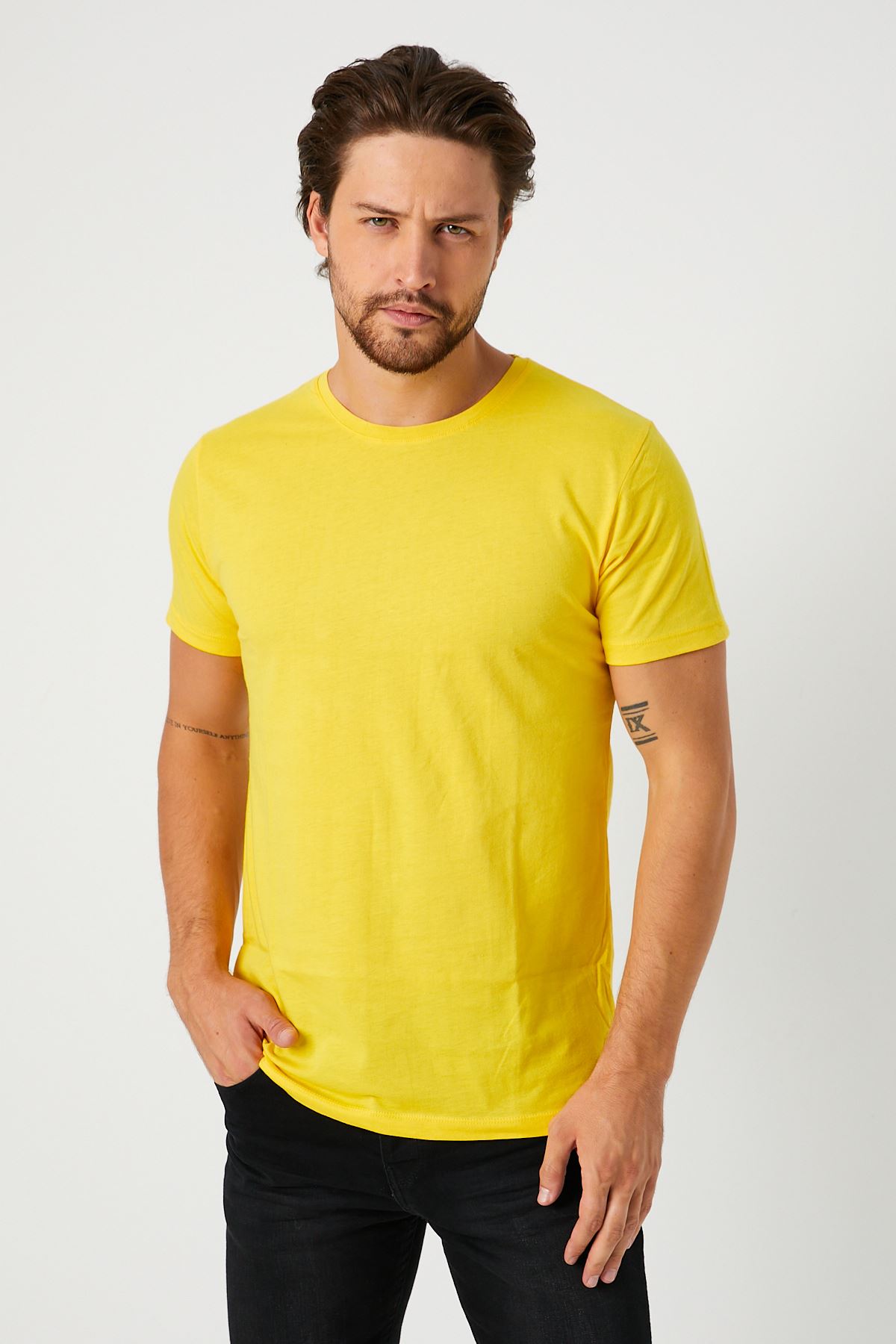 Bisiklet Yaka Bay Sarı T-Shirt