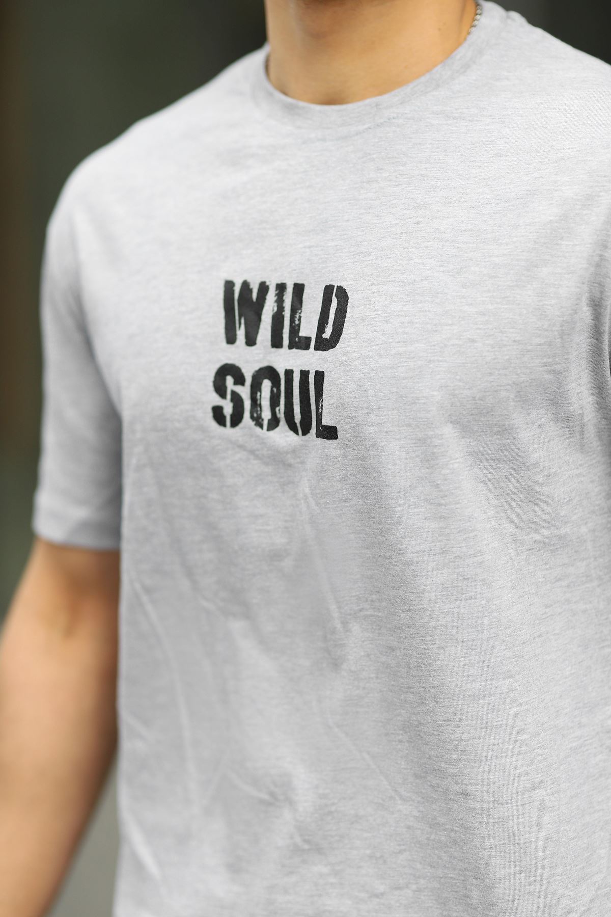 Erkek Wild Soul Baskılı Oversize Tshirt GRİ