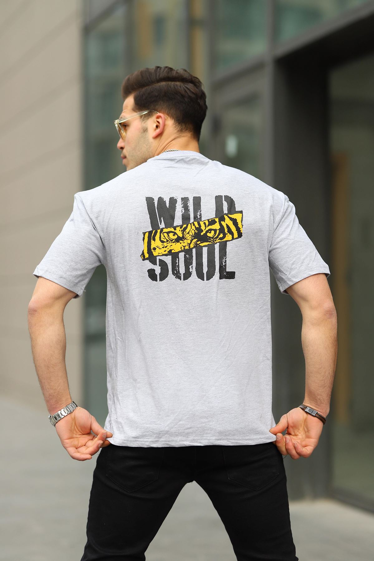 Erkek Wild Soul Baskılı Oversize Tshirt GRİ