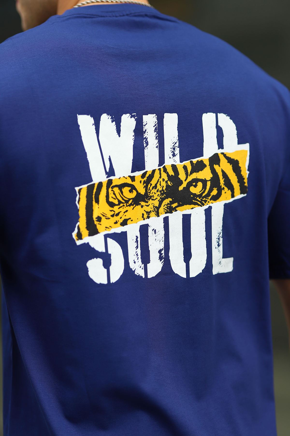 Erkek Wild Soul Baskılı Oversize Tshirt LACİVERT