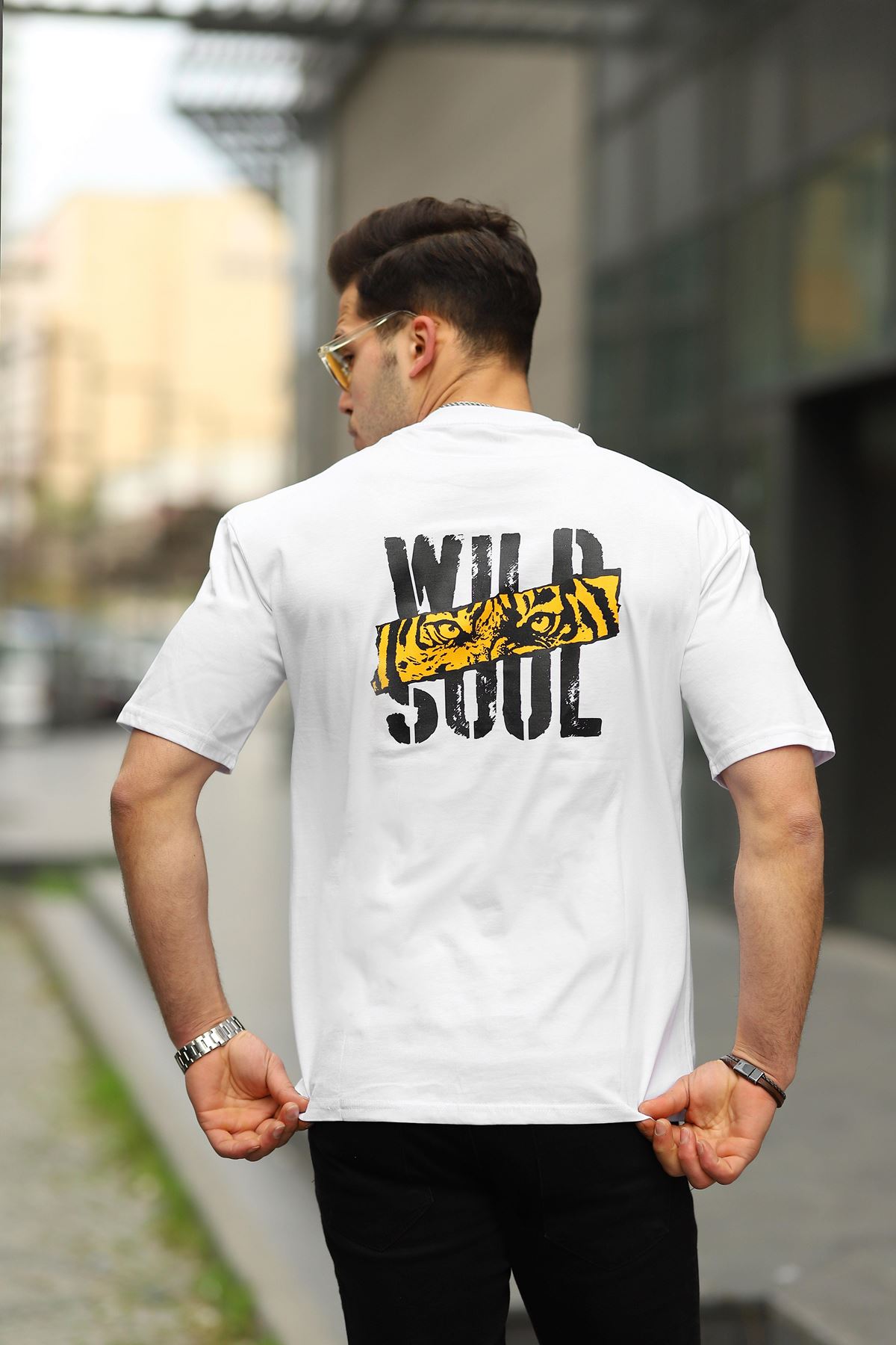 Erkek Wild Soul Baskılı Oversize Tshirt BEYAZ