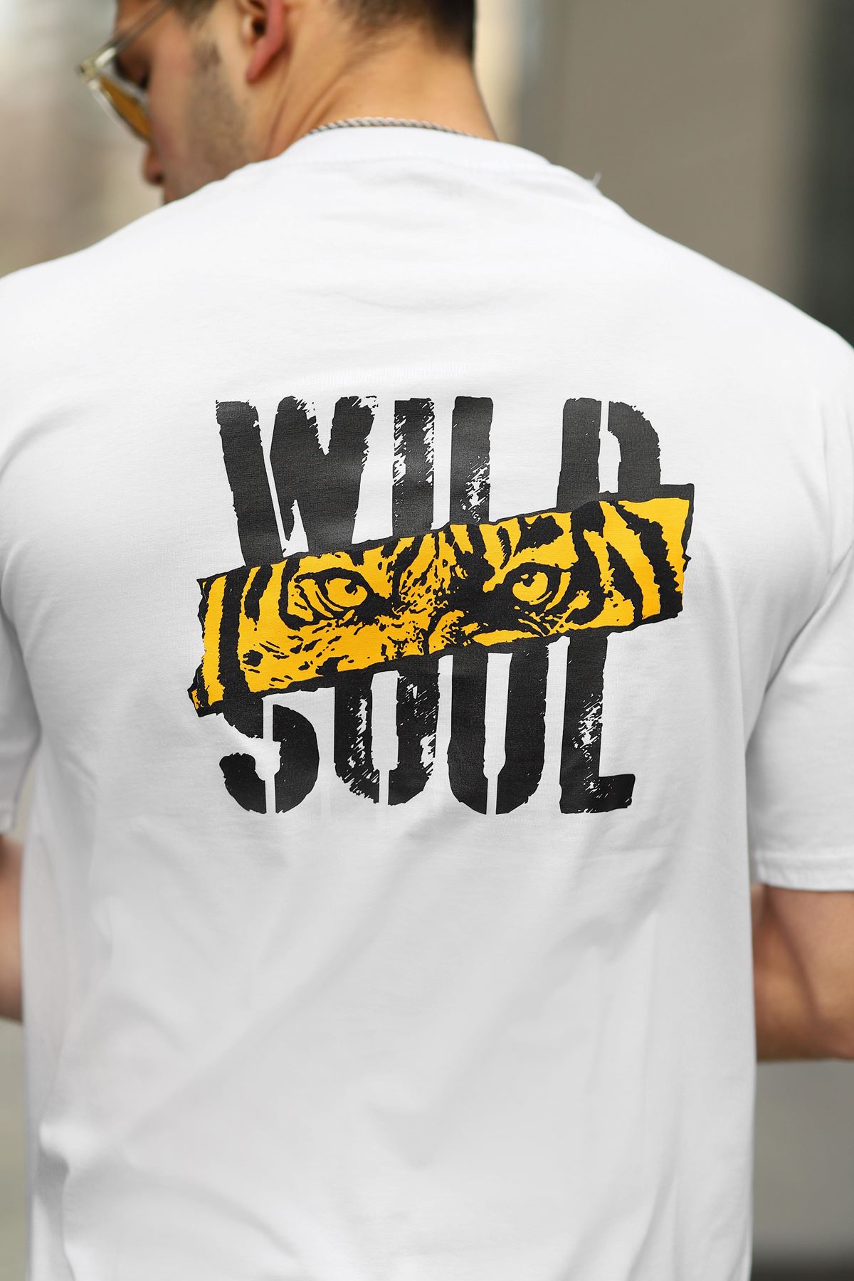 Erkek Wild Soul Baskılı Oversize Tshirt BEYAZ