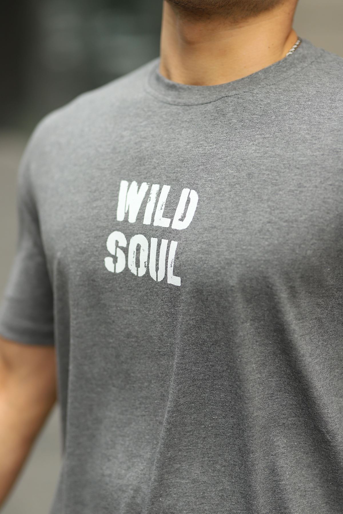 Erkek Wild Soul Baskılı Oversize Tshirt FÜME