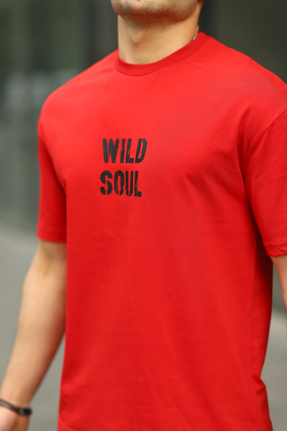 Erkek Wild Soul Baskılı Oversize Tshirt KIRMIZI