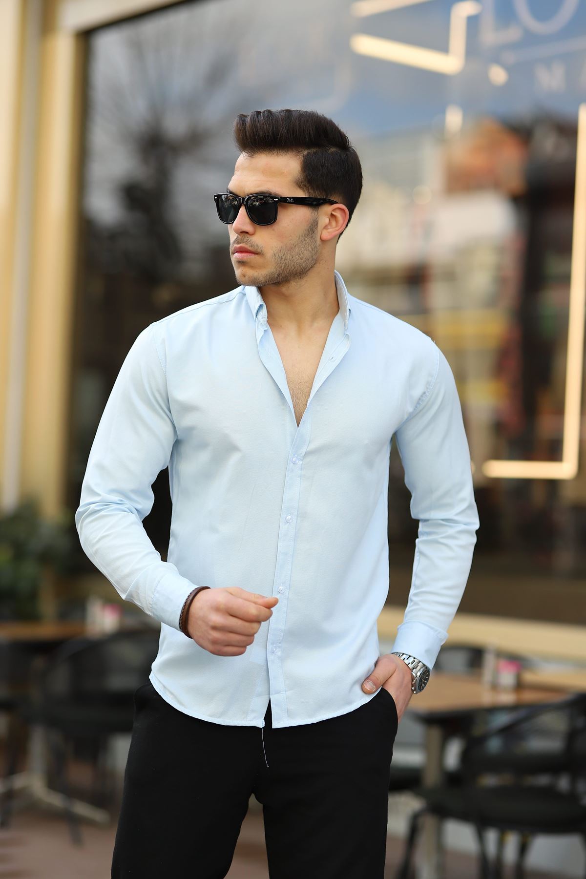 Erkek Klasik Slim Fit Gömlek BEBE MAVİ