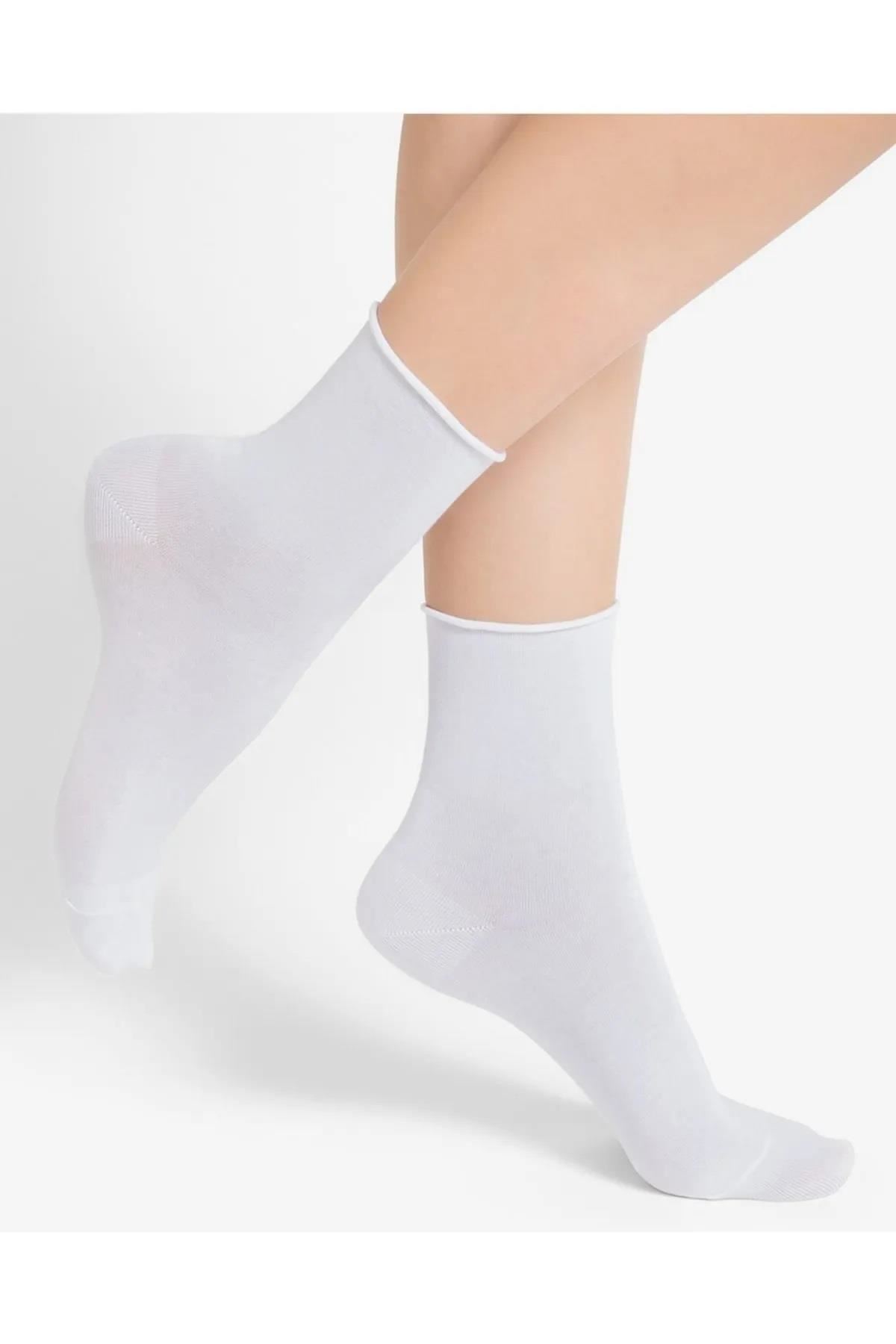 4'lü Beyaz Lastiksiz Roll-top Kadın Soket Çorap BEYAZ