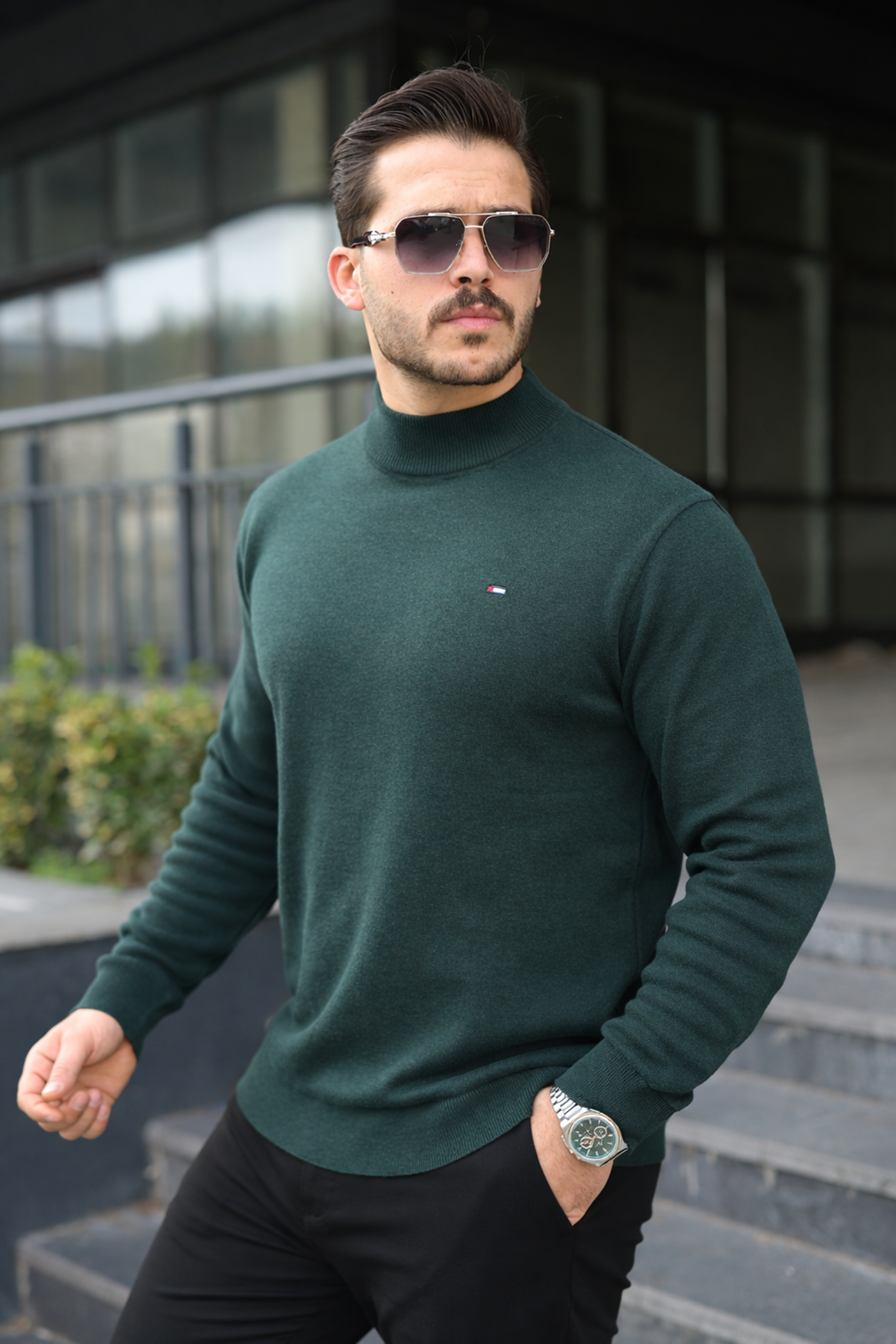 Erkek Yarım Balıkçı Yaka Günlük Nefti Triko Kazak