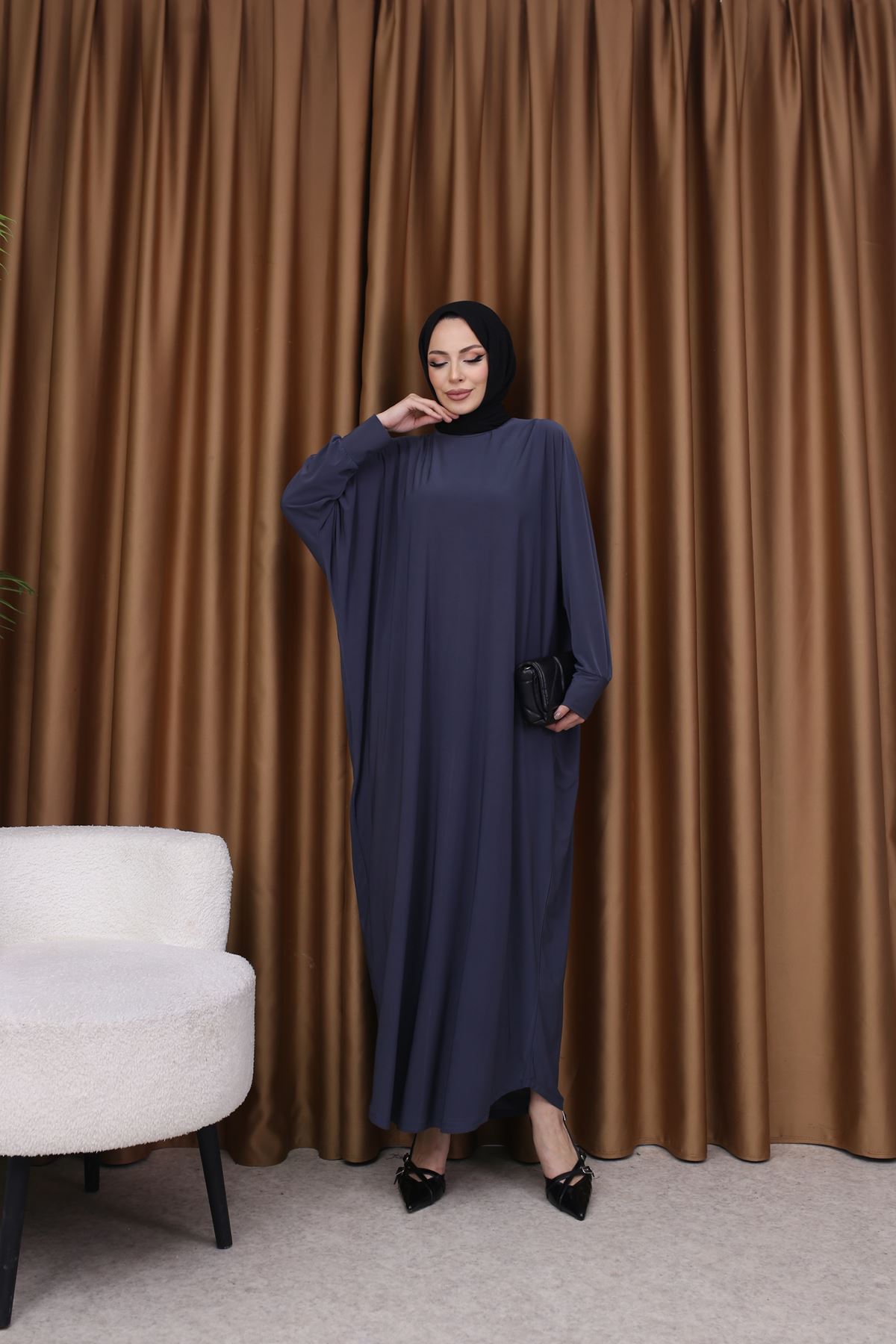 Kadın Trend Basic Uzun Kollu Füme Namaz Elbisesi