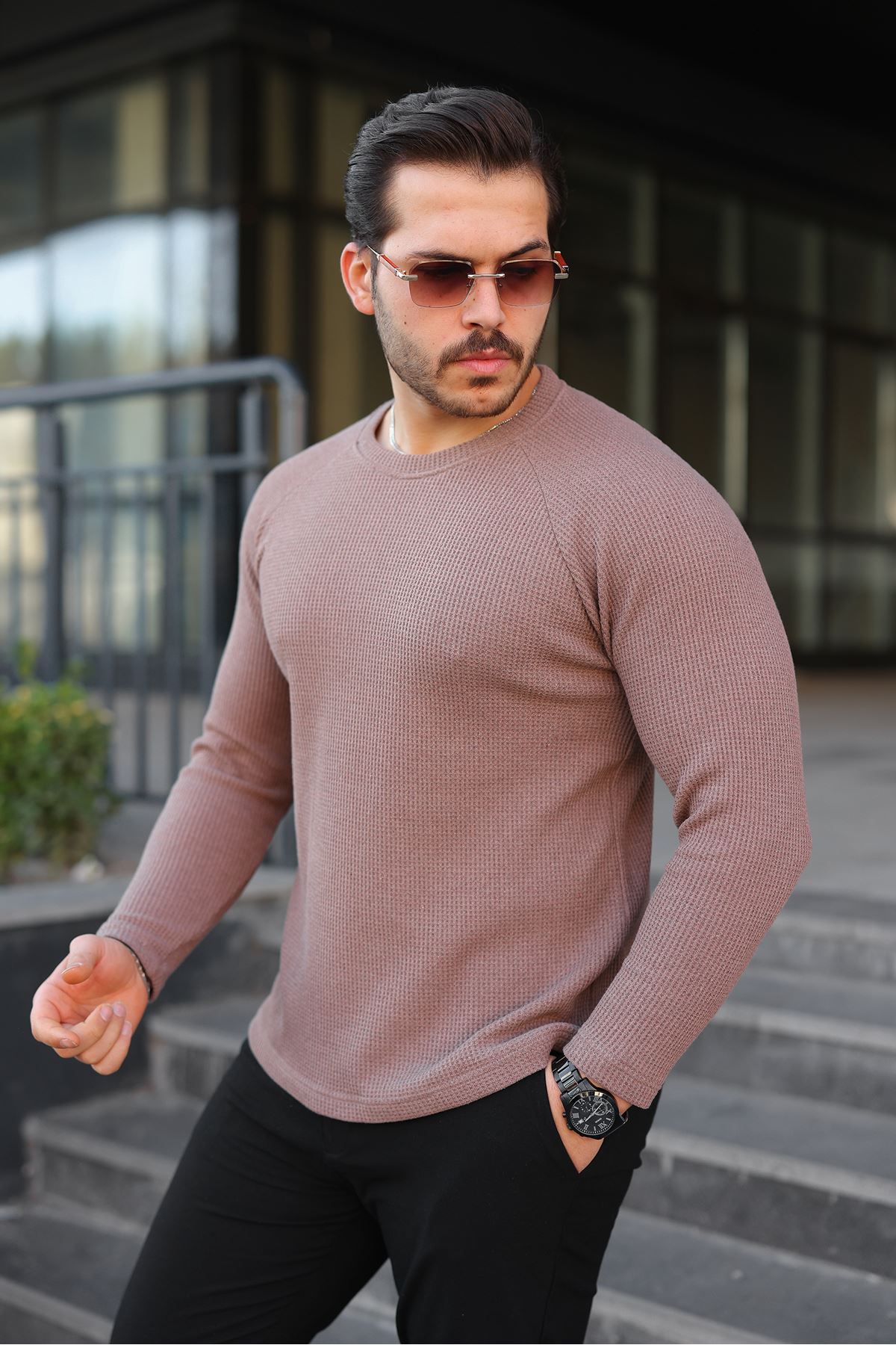 Erkek Trend Basic Slim Fit Bisiklet Yaka T.Pembe Kazak