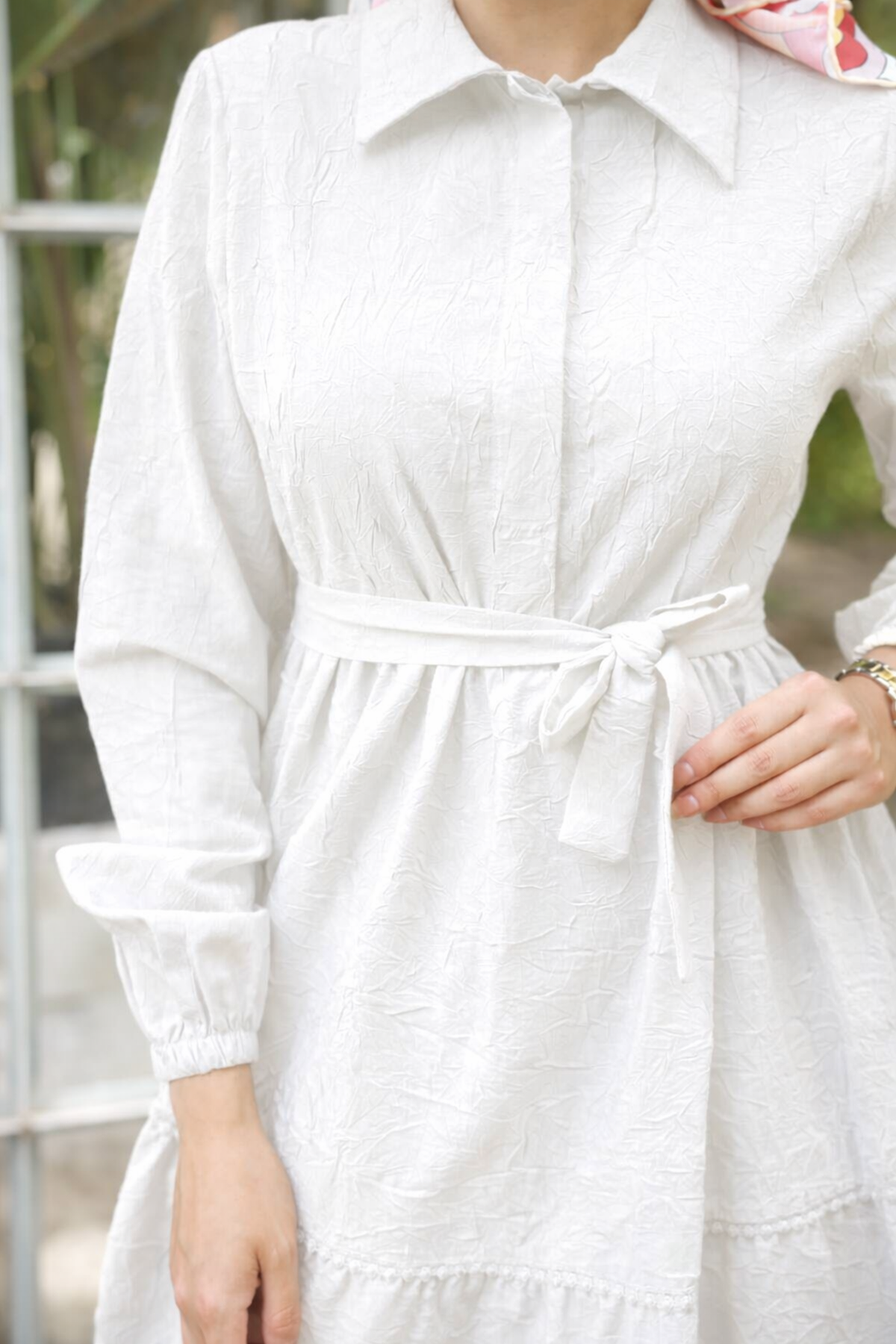 Kadın Trend Şık Terikoton Beyaz Uzun Elbise