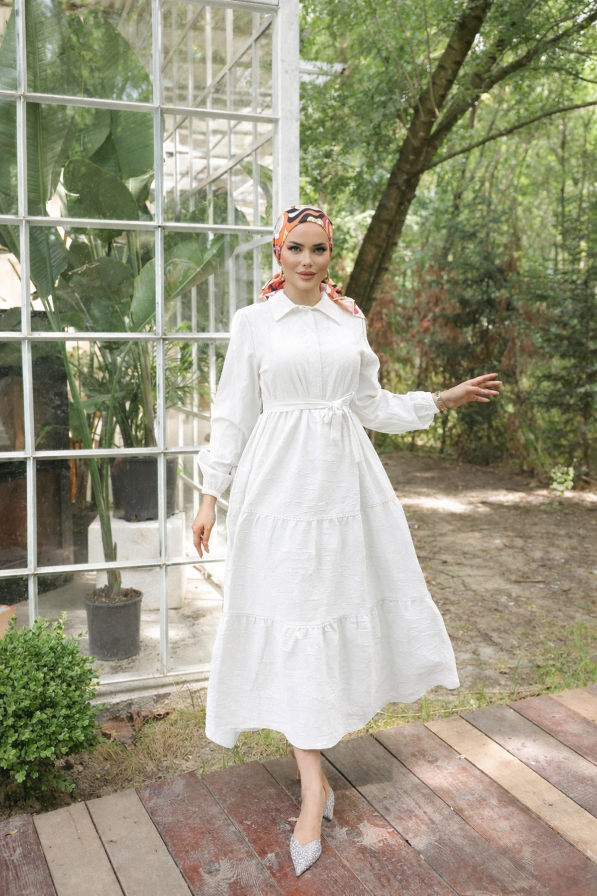 Kadın Trend Şık Terikoton Beyaz Uzun Elbise