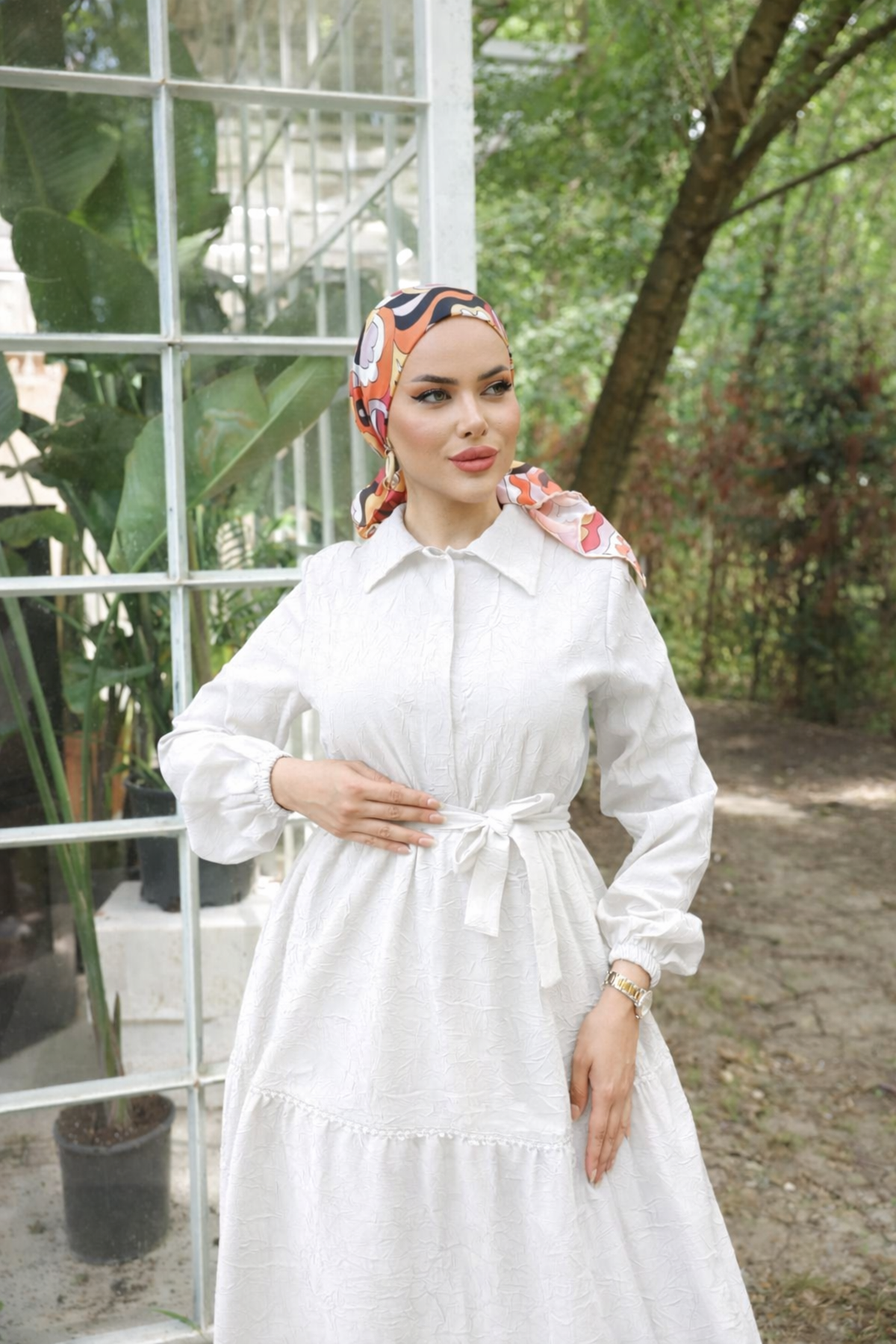 Kadın Trend Şık Terikoton Beyaz Uzun Elbise