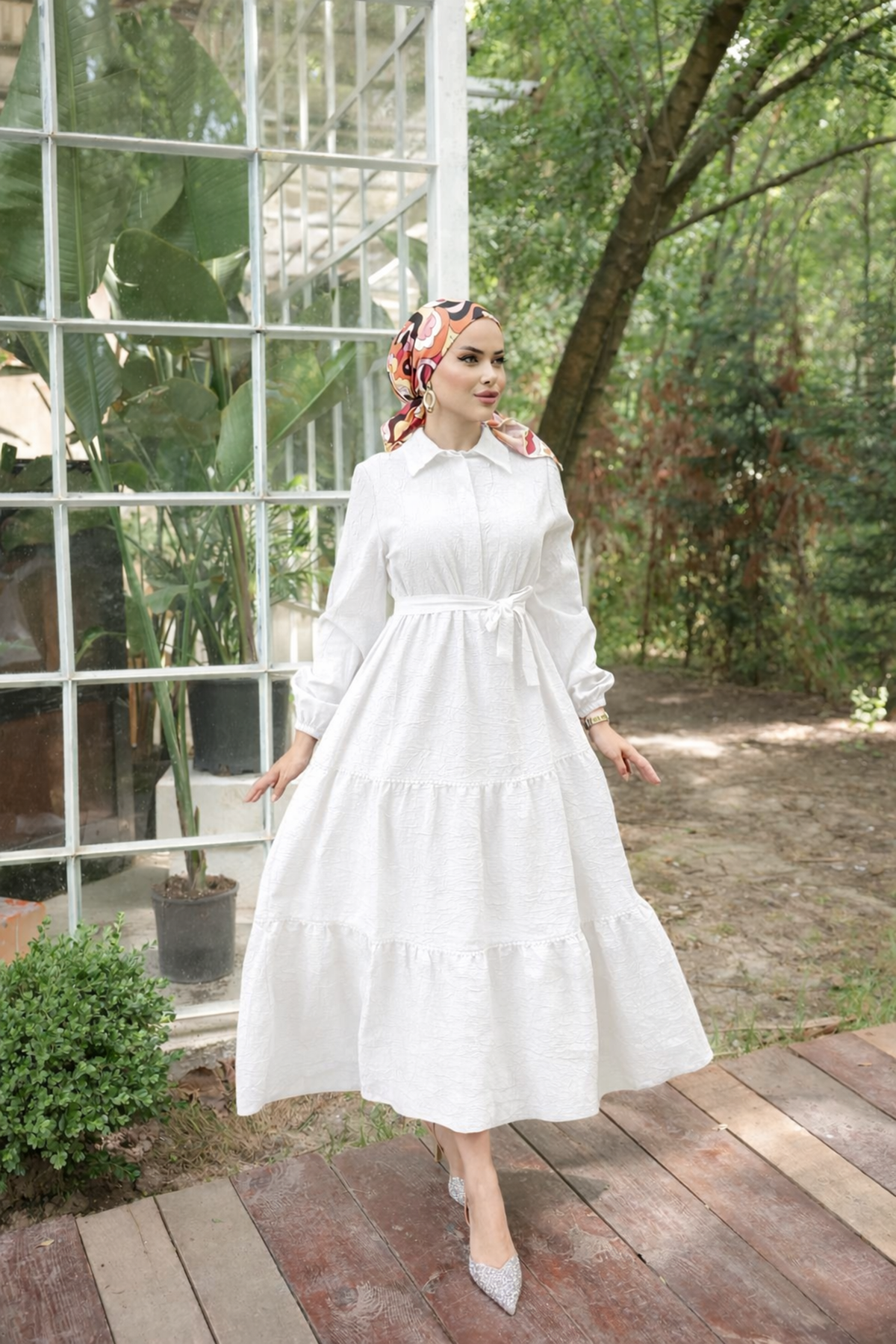 Kadın Trend Şık Terikoton Beyaz Uzun Elbise