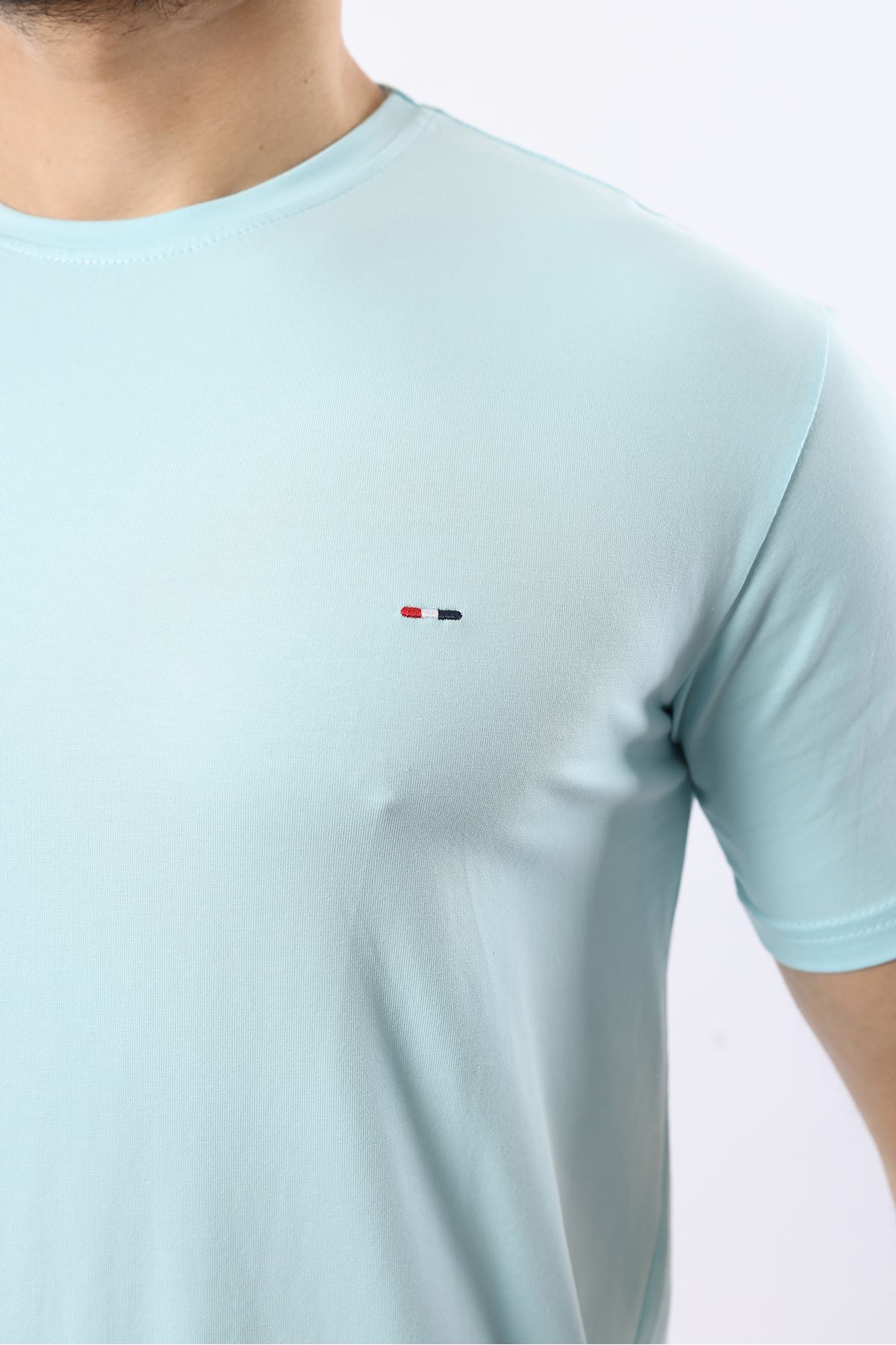 Erkek Kısa Kol Yazlık Bisiklet Yaka Dar Mint Tişört