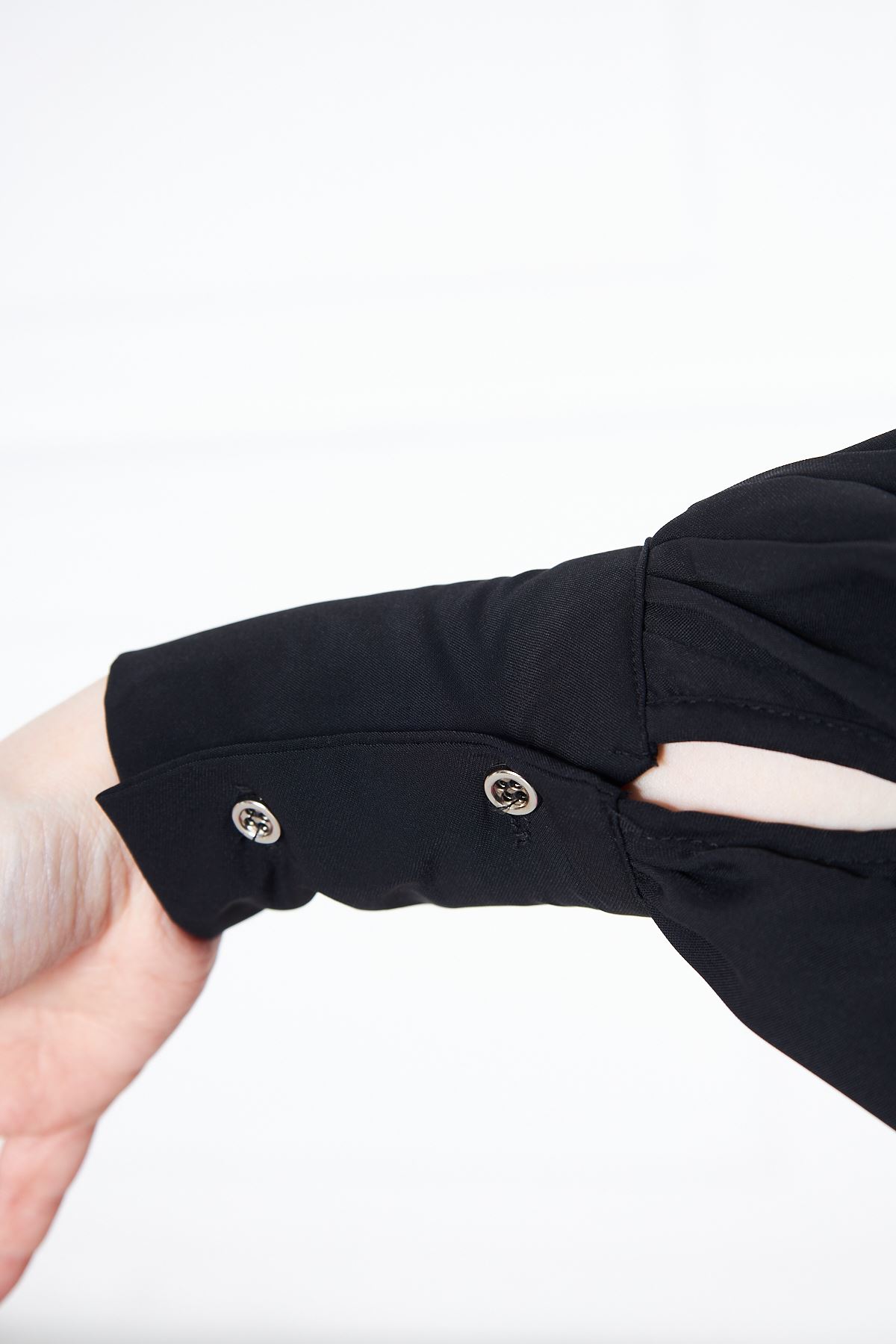 Kadın Trend Balon Kol Oversize Siyah Şık Bluz Gömlek