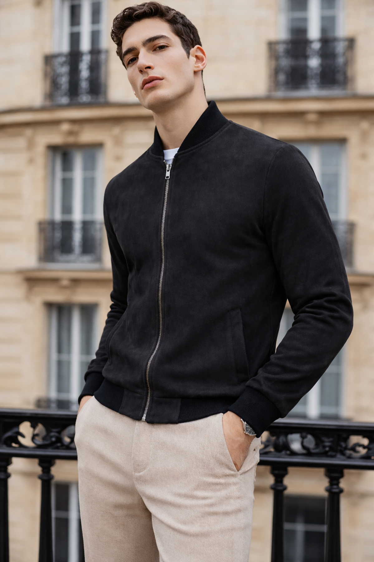 Erkek Trend Dar Astarsız Nubuk Süet Siyah Ceket