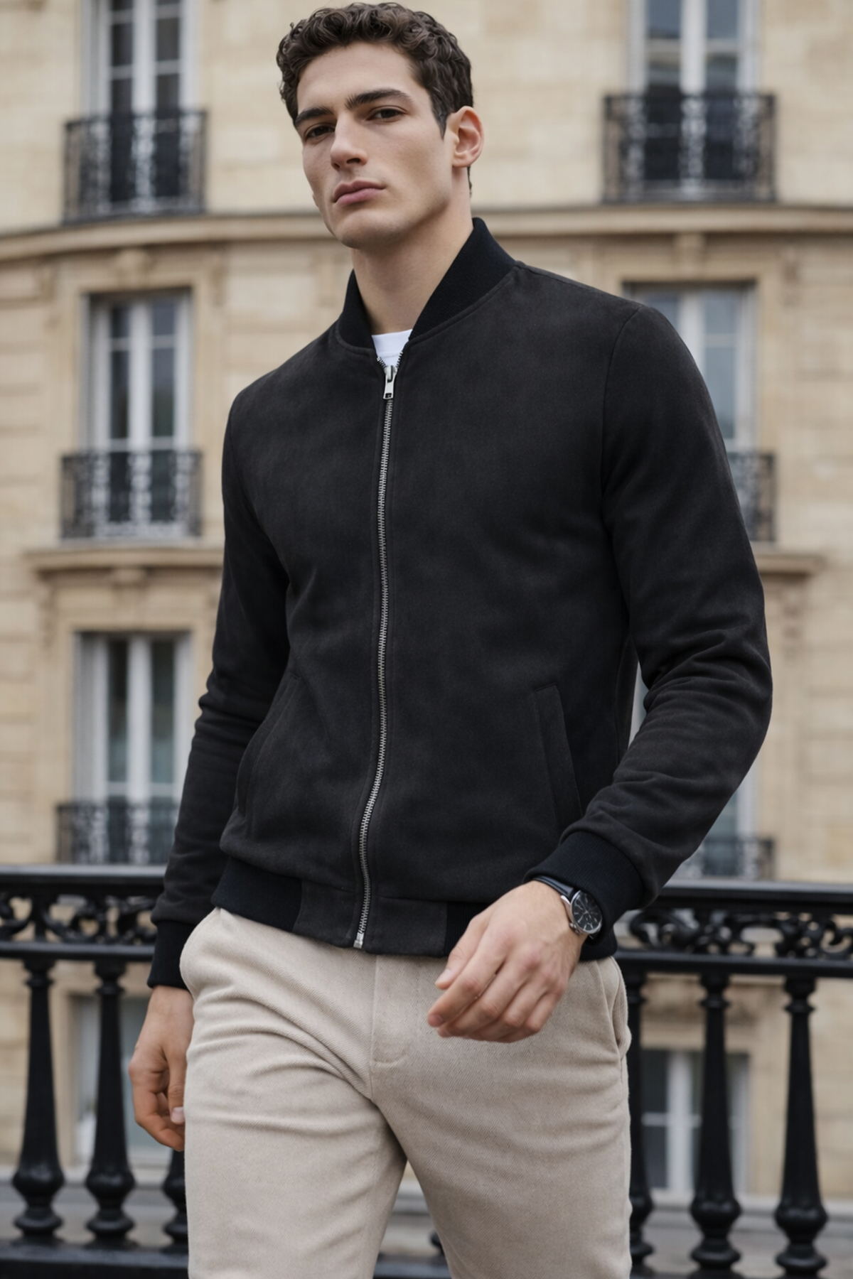 Erkek Trend Dar Astarsız Nubuk Süet Siyah Ceket