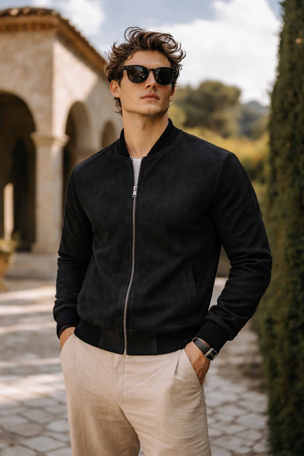 Erkek Premium Comfort Basic Nubuk Süet Siyah Ceket