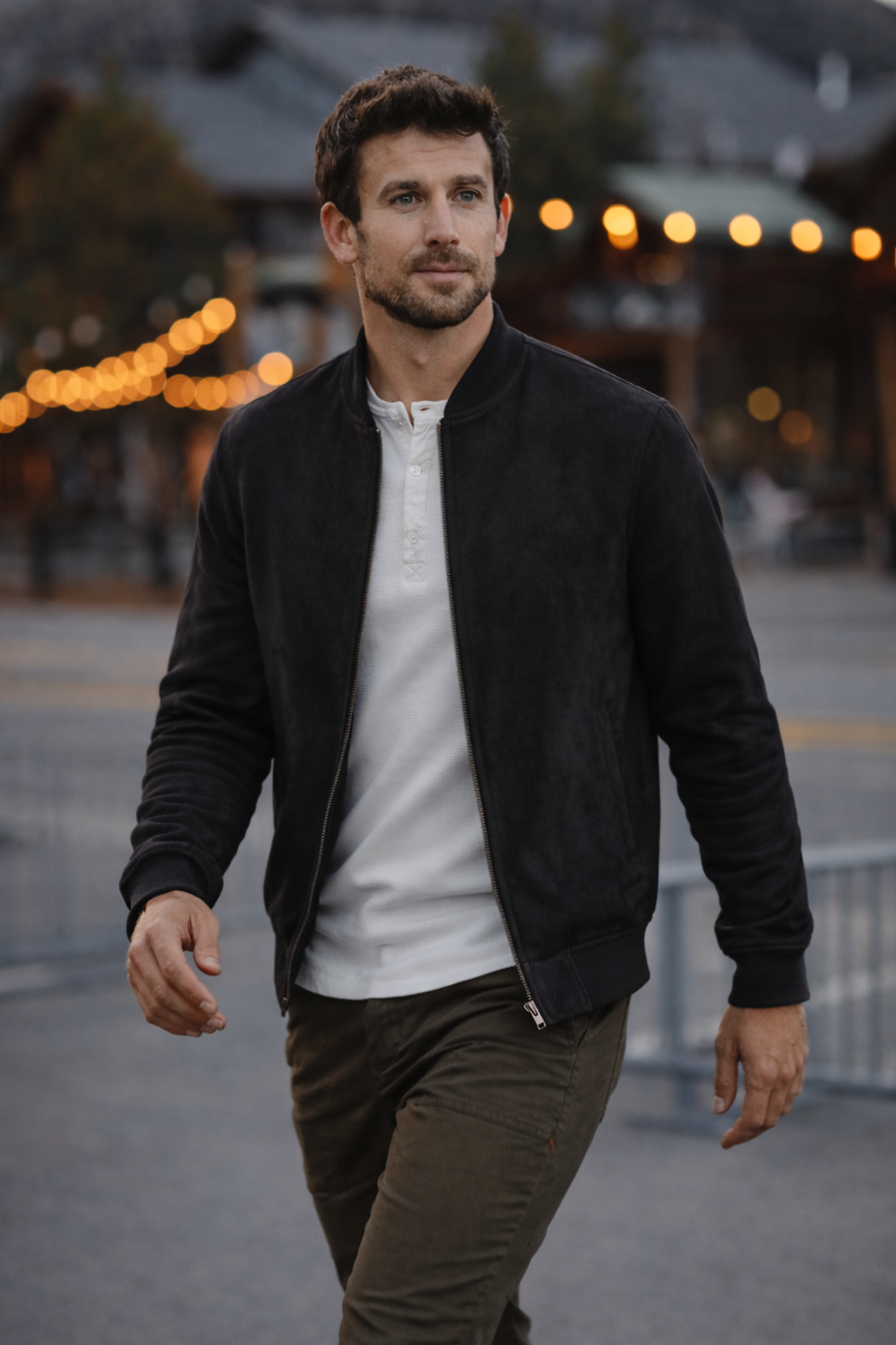 Erkek Comfort Fit Basic Siyah Süet Nubuk Ceket