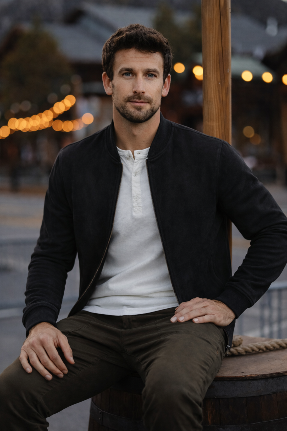 Erkek Comfort Fit Basic Siyah Süet Nubuk Ceket