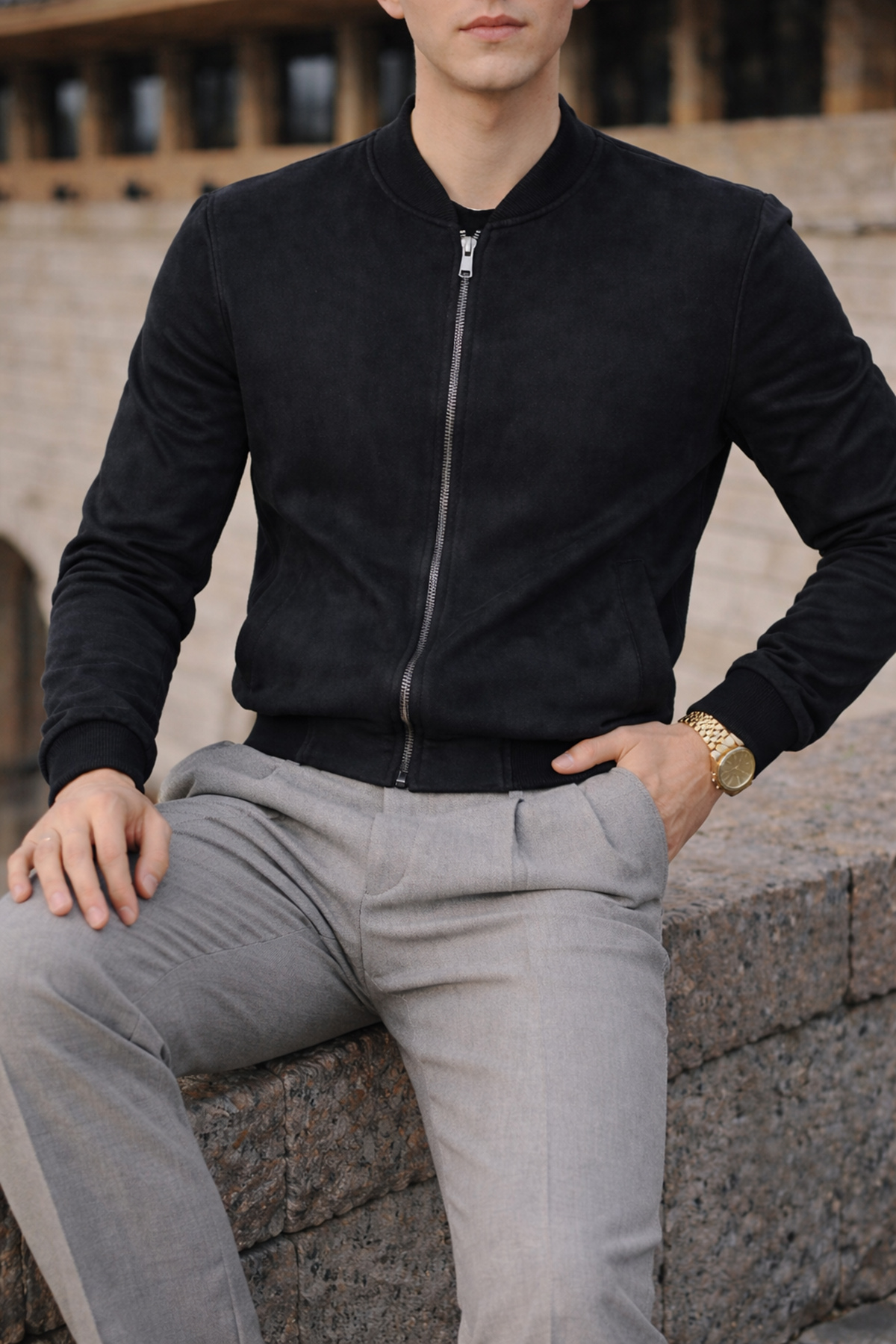 Erkek Smart Casual Siyah Nubuk Ceket