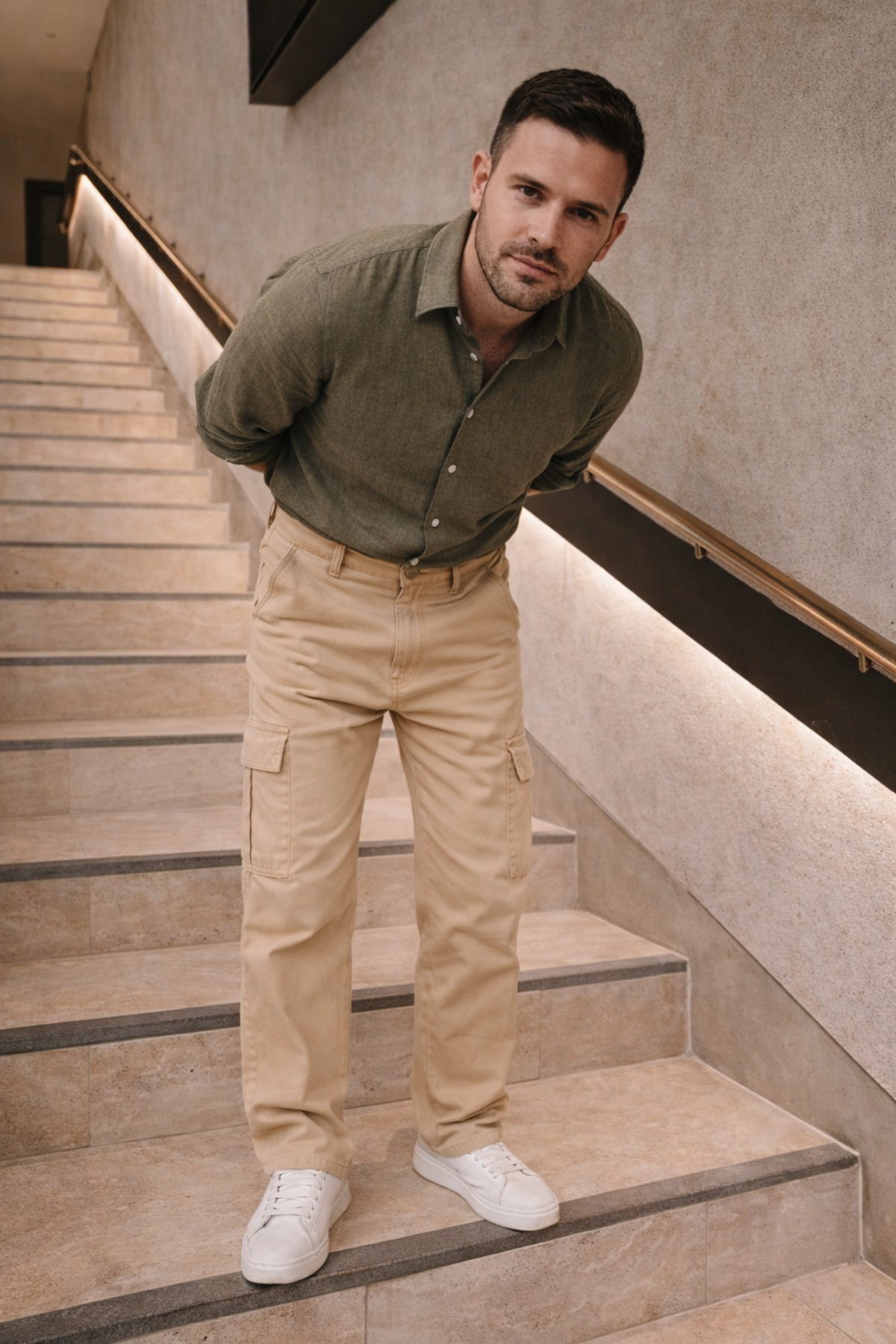 Erkek Yüksek Bel Bol Paça Taş Kargo Baggy Pantolon