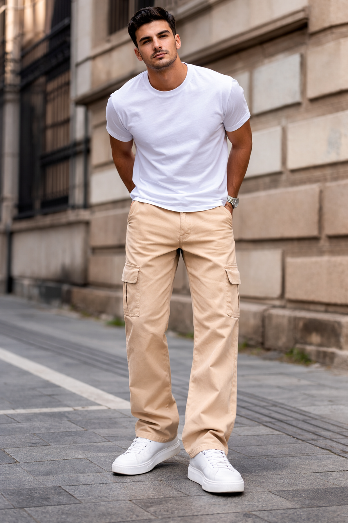 Erkek Kargo Cepli Pamuklu Taş Baggy Pantolon