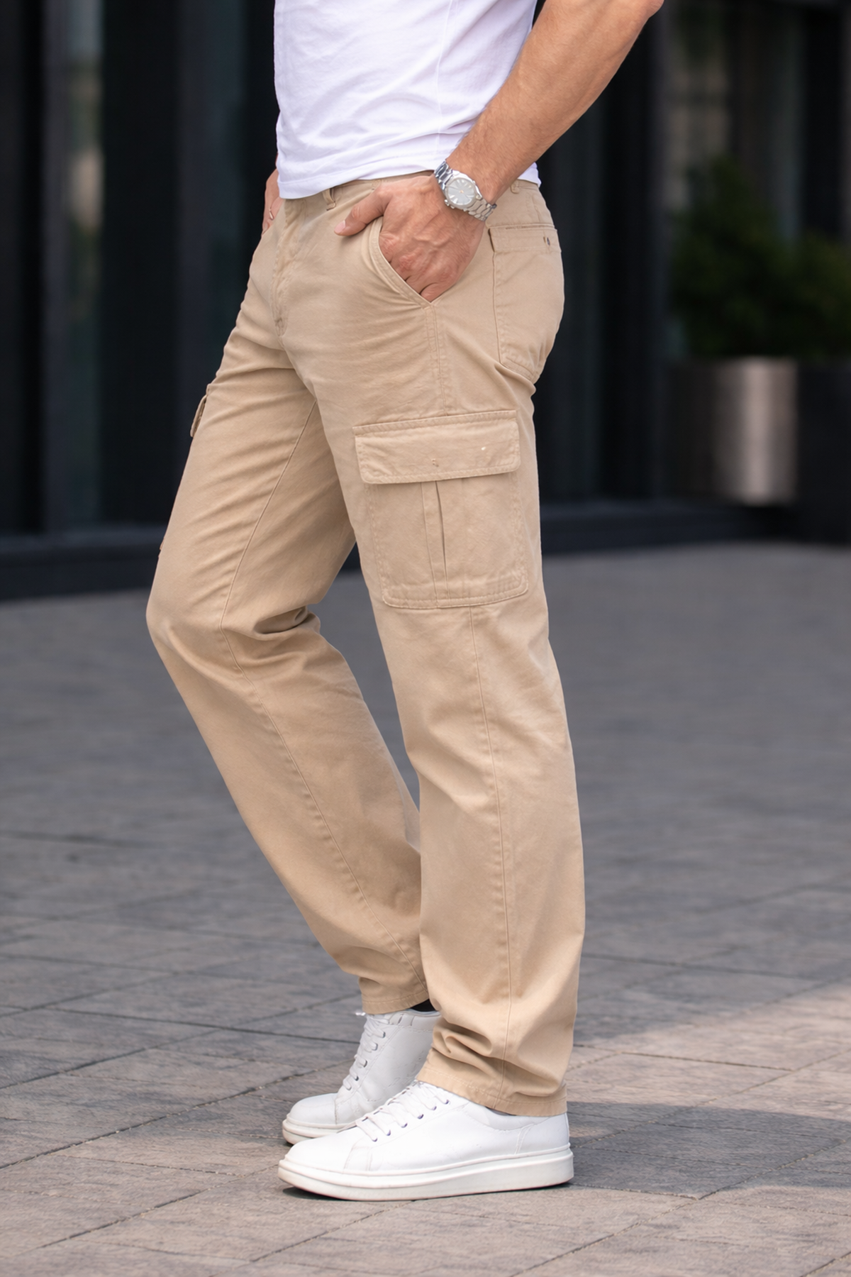 Erkek Trend Bol Paça Günlük Kargo Taş Baggy Pantolon