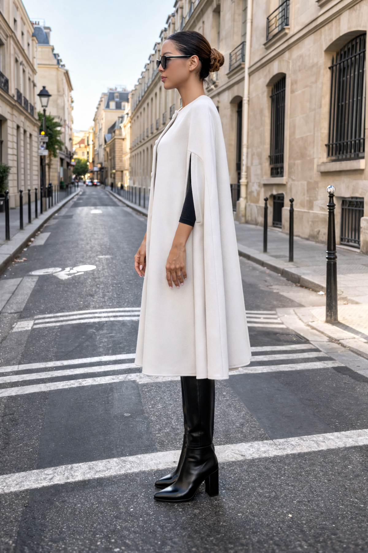 Kadın Günlük Kolsuz Bol Beyaz Kaşe Panço