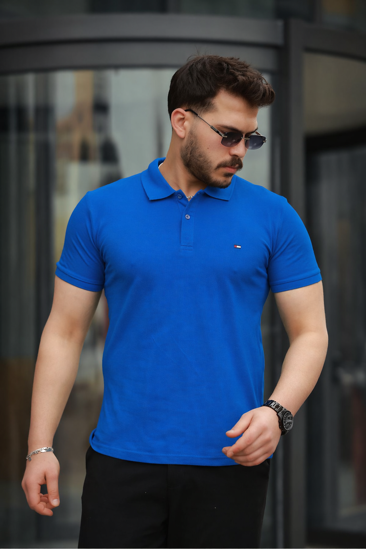Erkek Kıvrılmaz Polo Yaka Cepsiz Slim Fit Dar Kesim T-Shirt