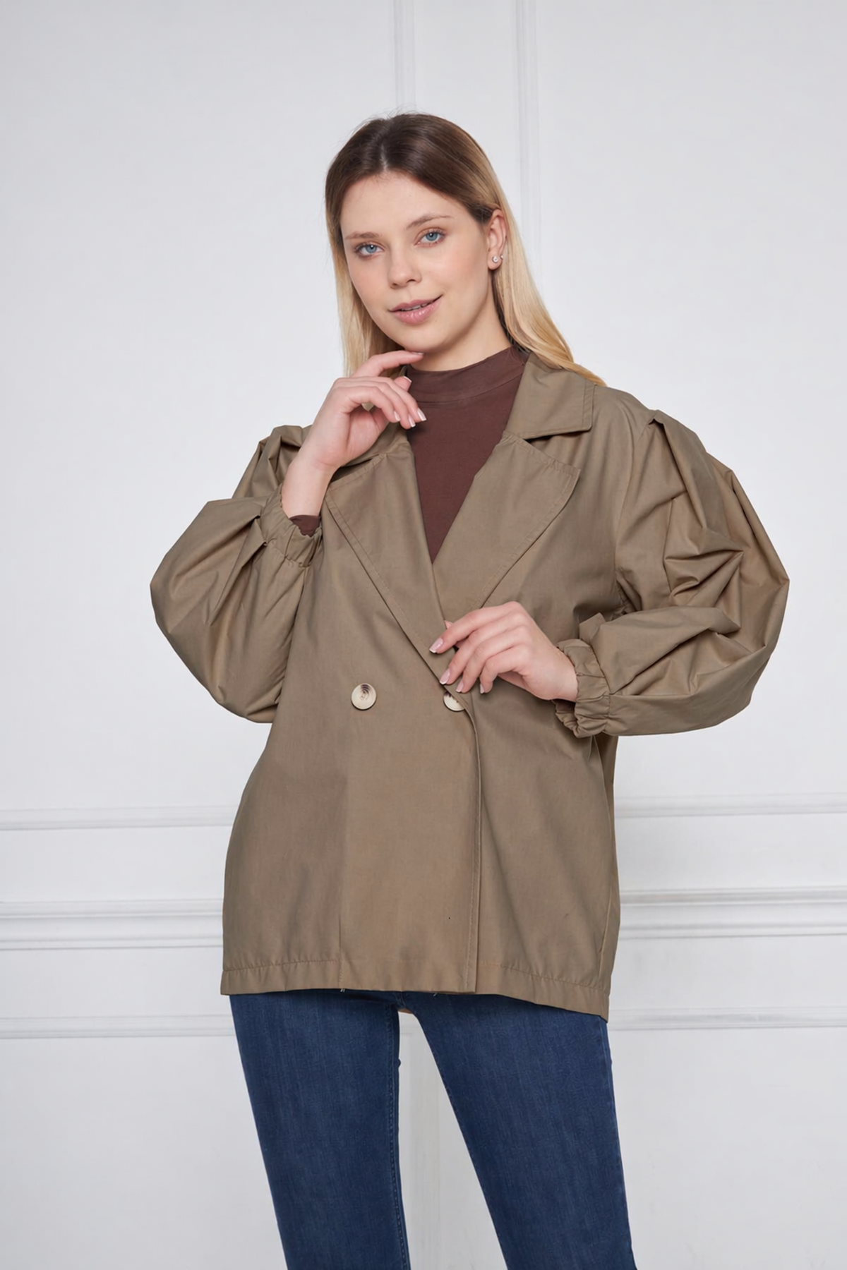 Kadın A KALİTE Astarlı Su İtici Basic Kısa Trençkot