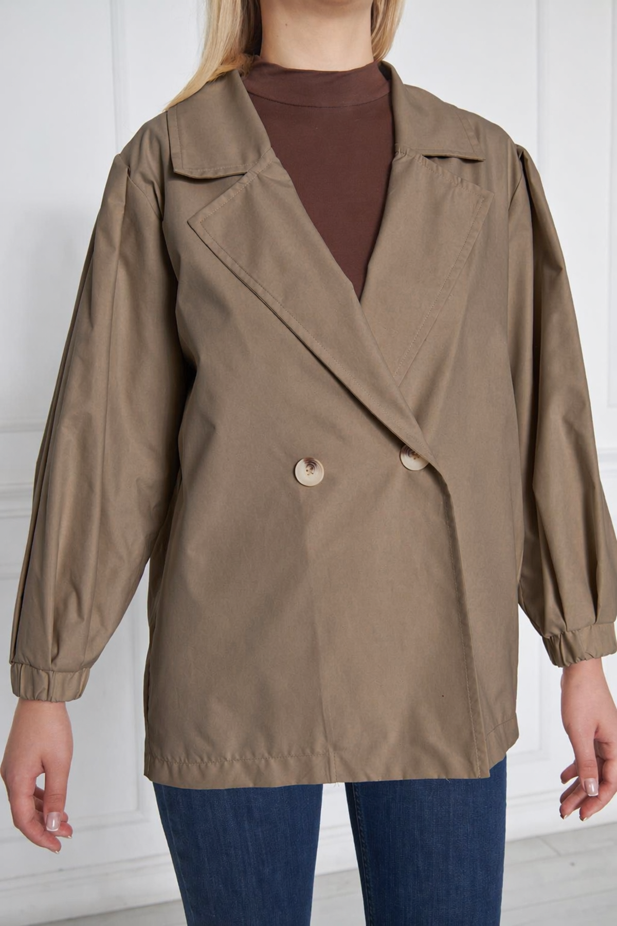 Kadın A KALİTE Astarlı Su İtici Basic Kısa Trençkot