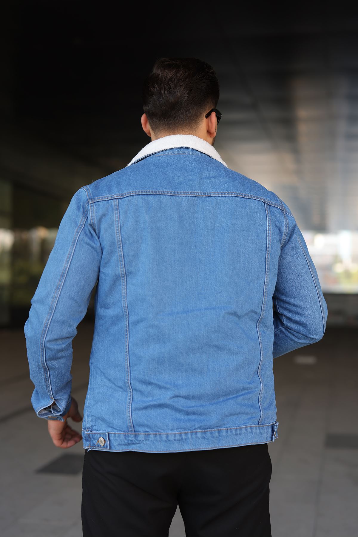 Erkek Trend Kışlık Içi Kürklü Kot Ceket Buz Mavi