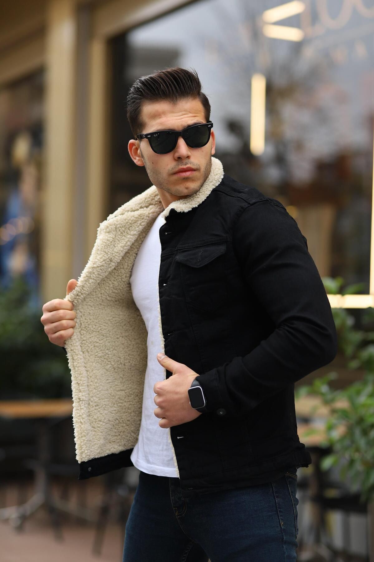 Erkek Trend Kışlık Içi Kürklü Kot Ceket Bej Siyah