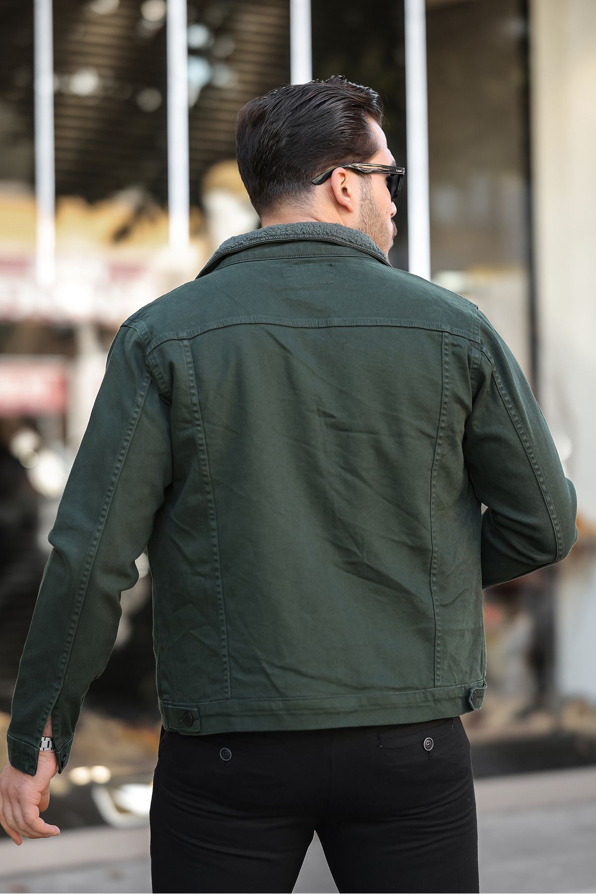 Erkek Trend Kışlık Içi Kürklü Kot Ceket Haki