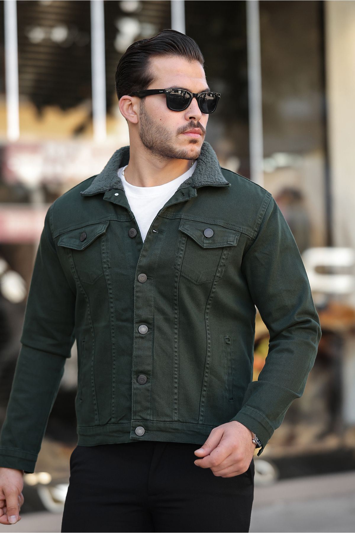 Erkek Trend Kışlık Içi Kürklü Kot Ceket Haki