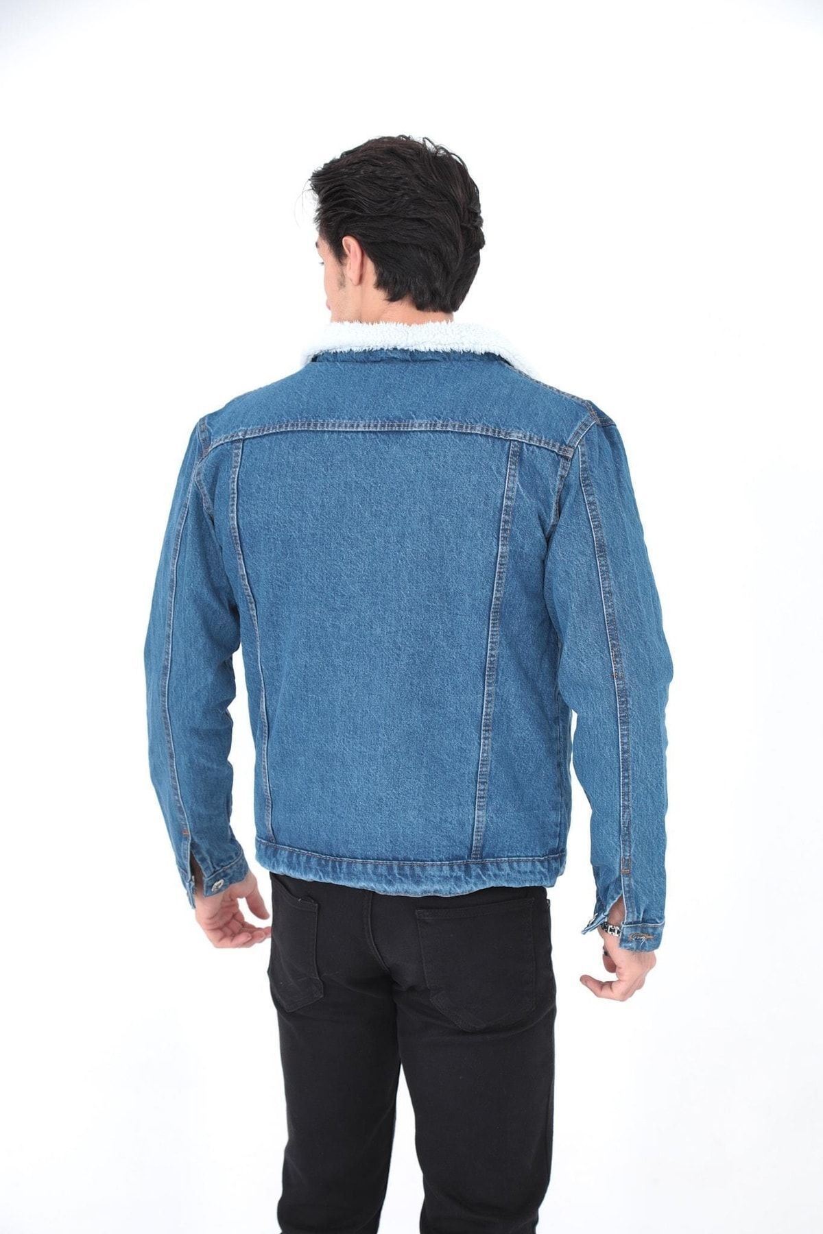 Erkek Trend Kışlık Içi Kürklü Kot Ceket Lacivert