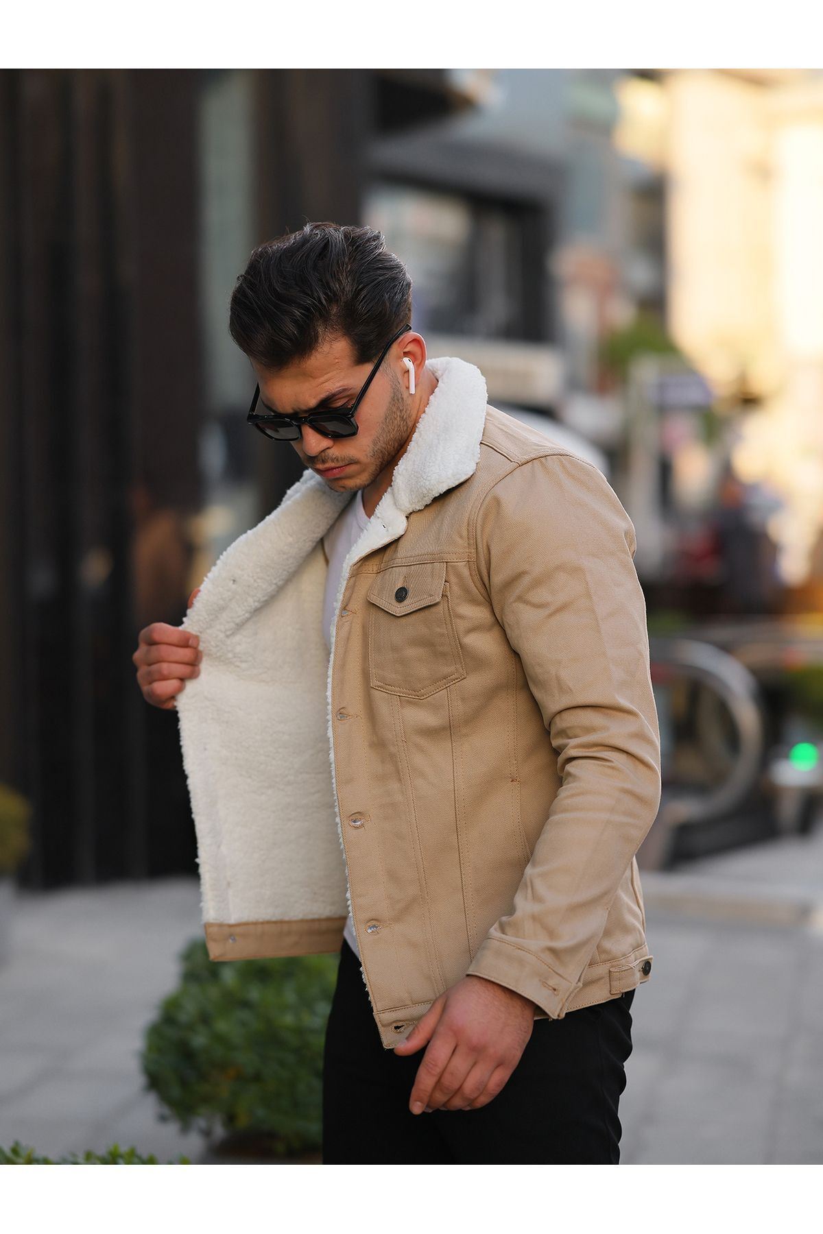 Erkek Trend Kışlık Içi Kürklü Kot Ceket Taş