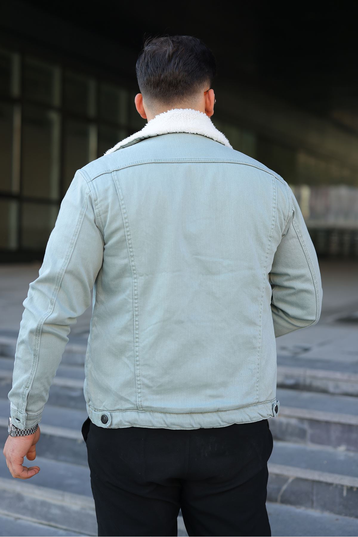 Erkek Trend Kışlık Içi Kürklü S.Yeşil Kot Ceket