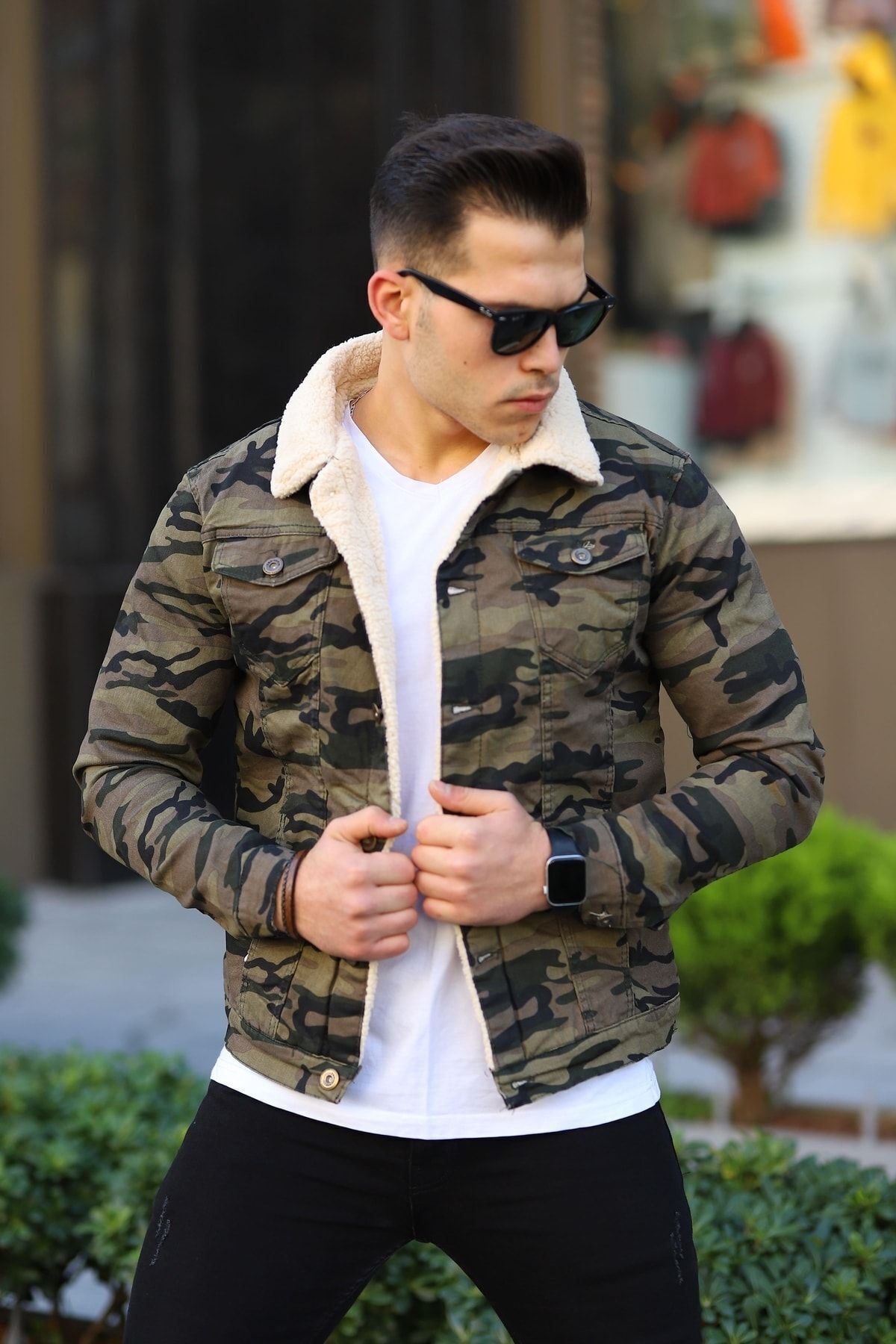 Erkek Trend Kışlık Içi Kürklü Kot Ceket Kamufulaj