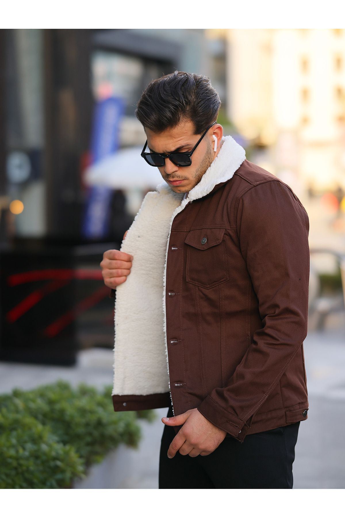 Erkek Trend Kışlık Içi Kürklü Kot Ceket Kahve