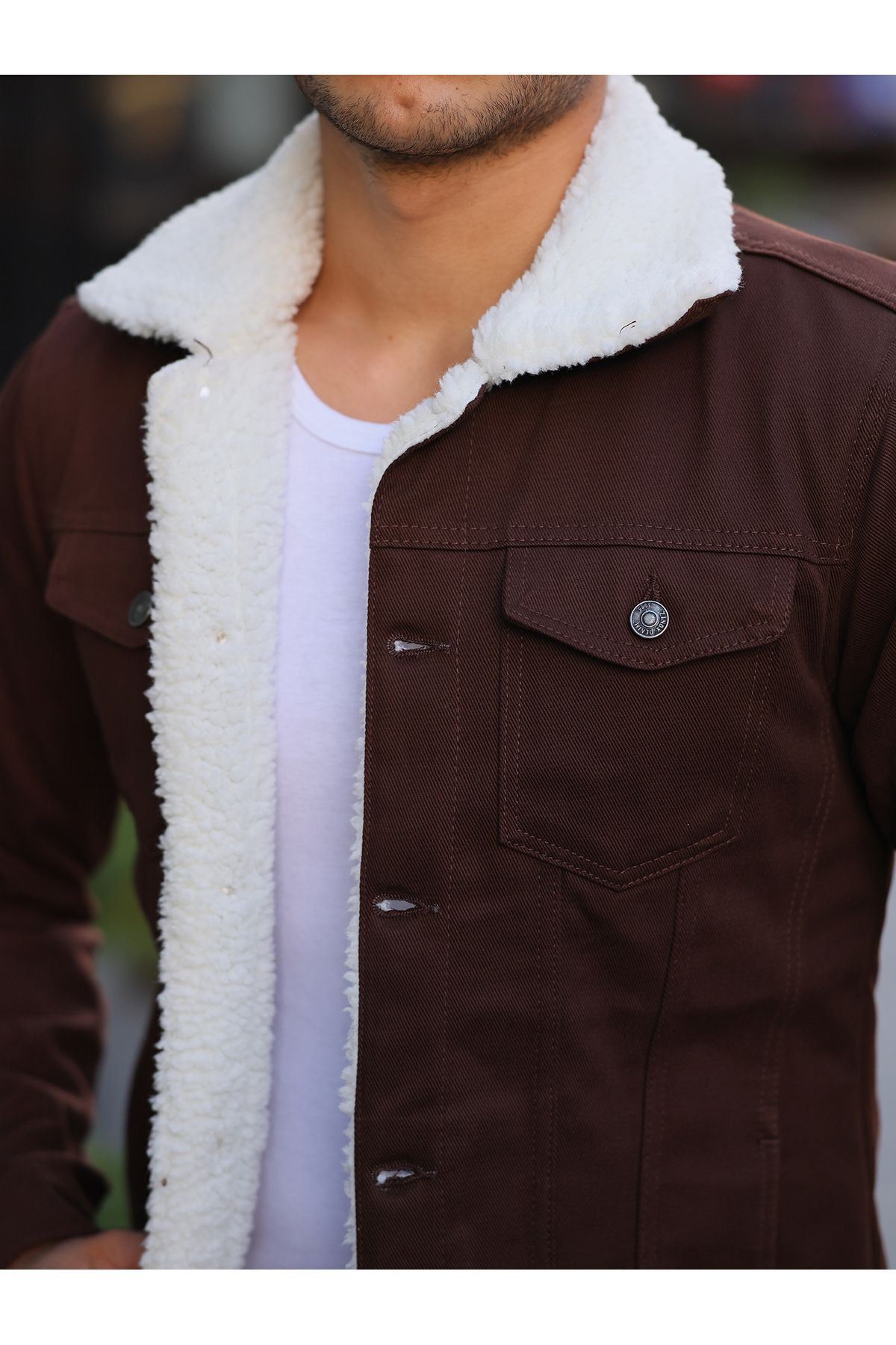 Erkek Trend Kışlık Içi Kürklü Kot Ceket Kahve