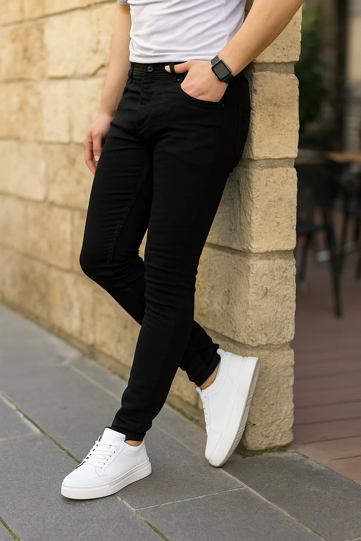 Erkek Jeans Slim Fit Likralı Denim Siyah Kot Pantolon