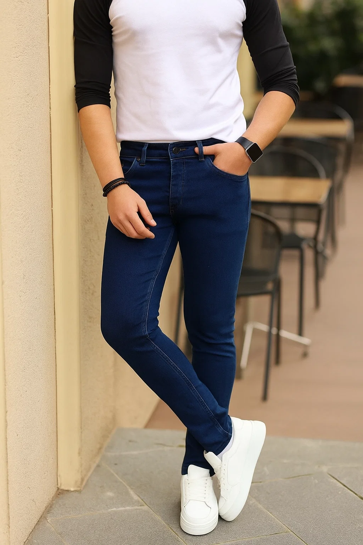 Erkek Jeans Slim Fit Likralı Denim Lacivert Kot Pantolon