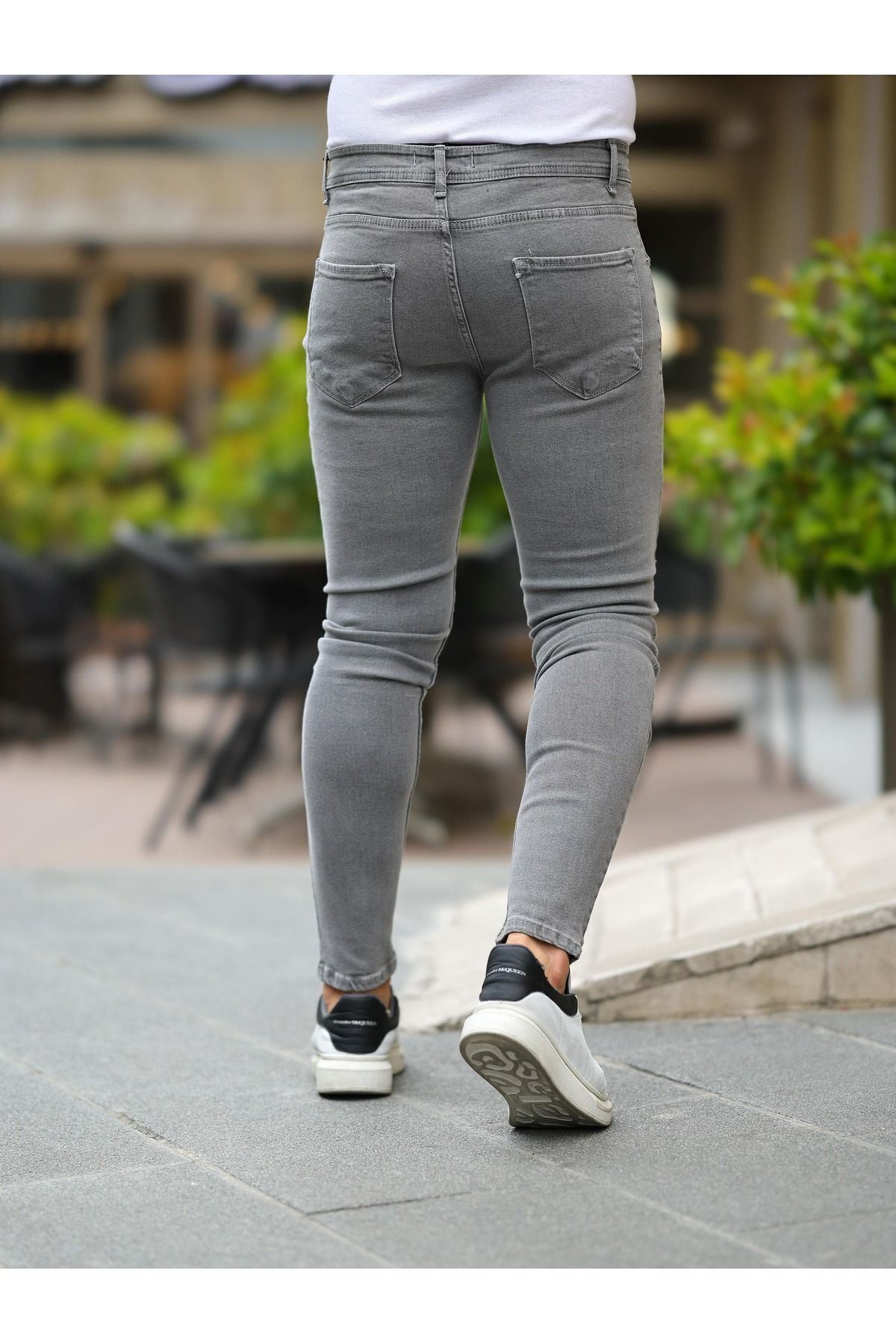 Erkek Jeans Slim Fit Likralı Denim Gri Kot Pantolon