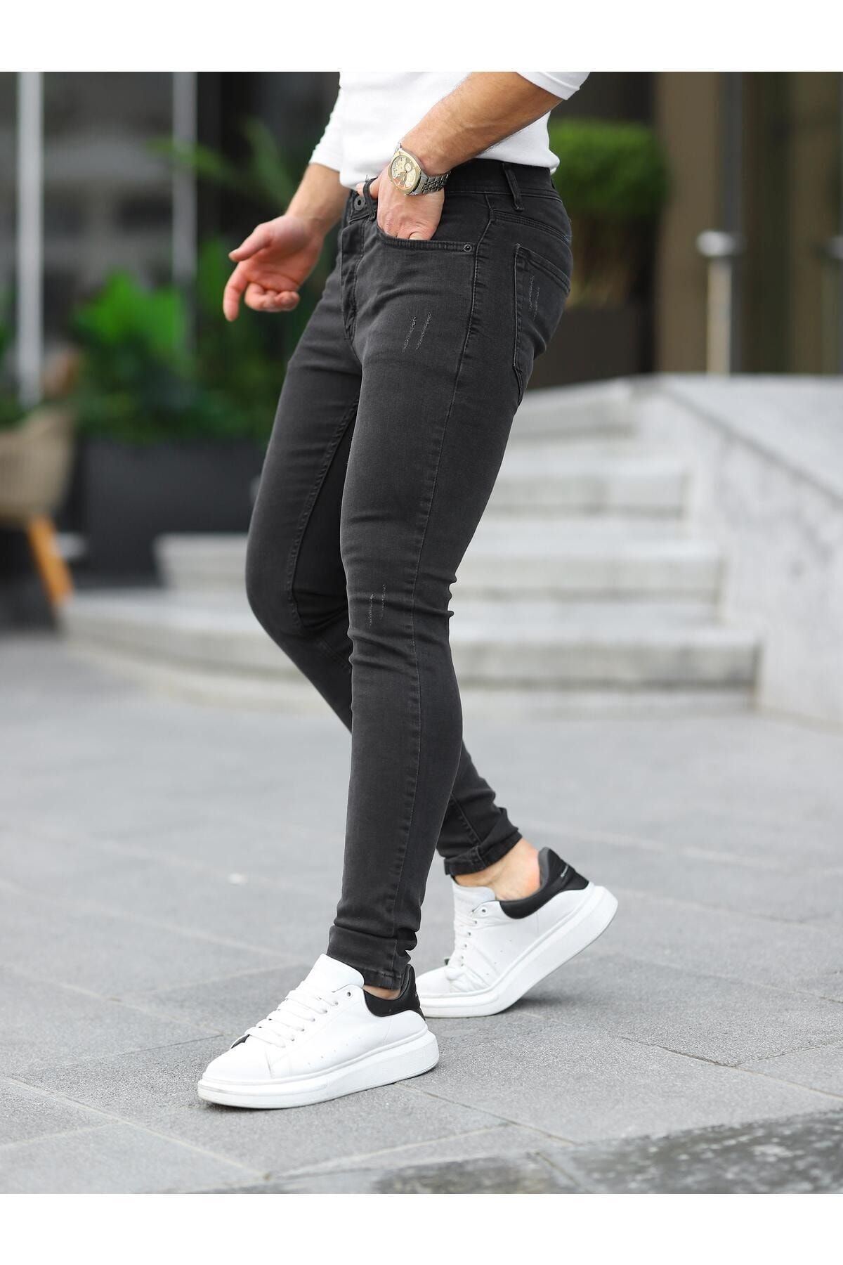 Erkek Jeans Slim Fit Likralı Denim Füme Kot Pantolon