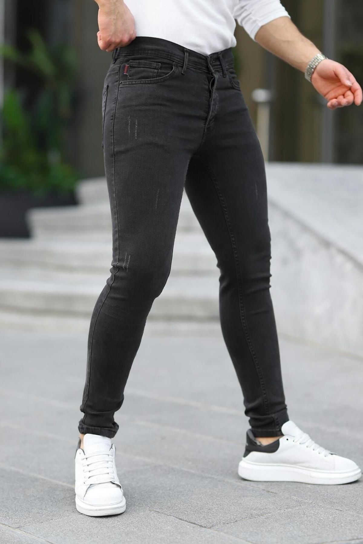 Erkek Jeans Slim Fit Likralı Denim Füme Kot Pantolon