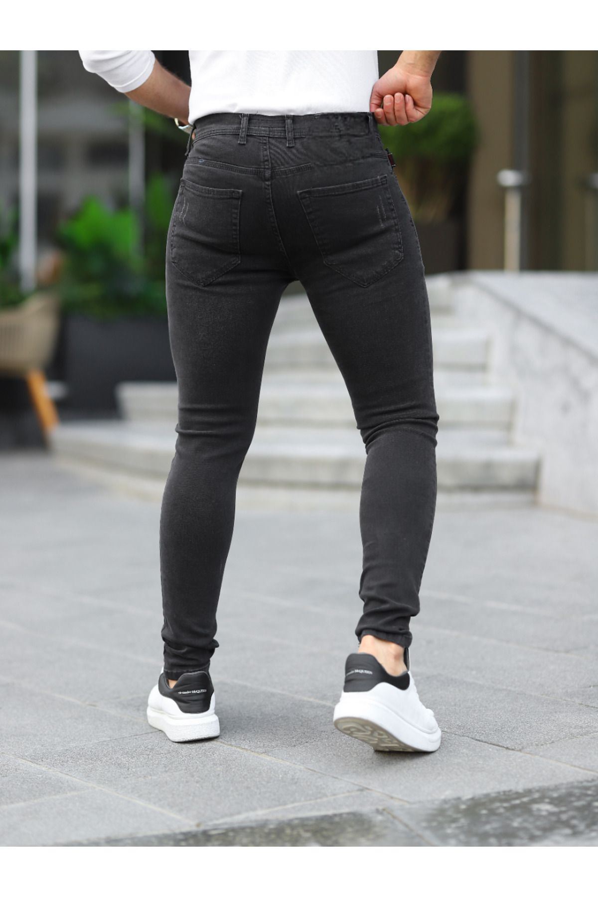 Erkek Jeans Slim Fit Likralı Denim Füme Kot Pantolon