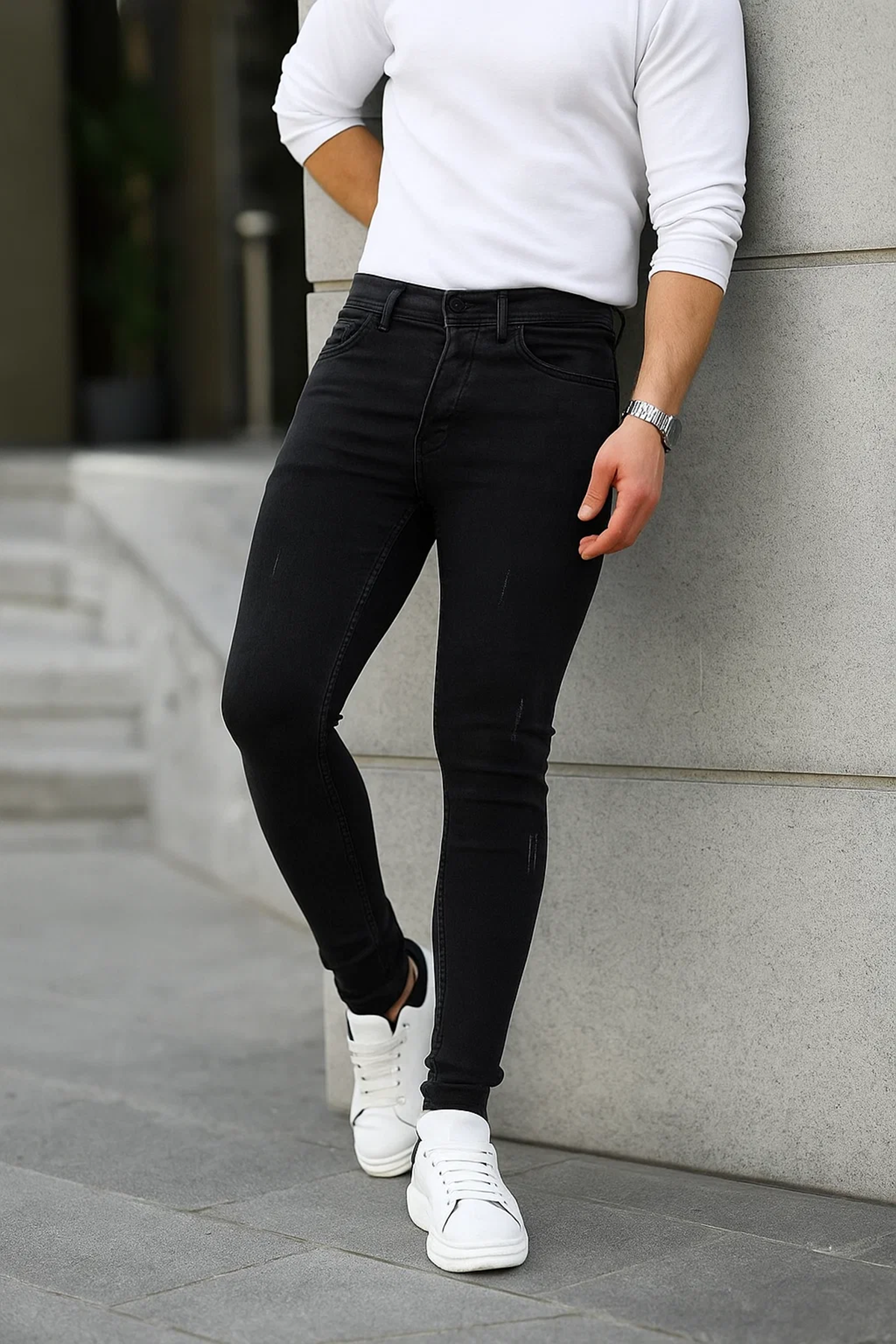 Erkek Jeans Slim Fit Likralı Denim Füme Kot Pantolon