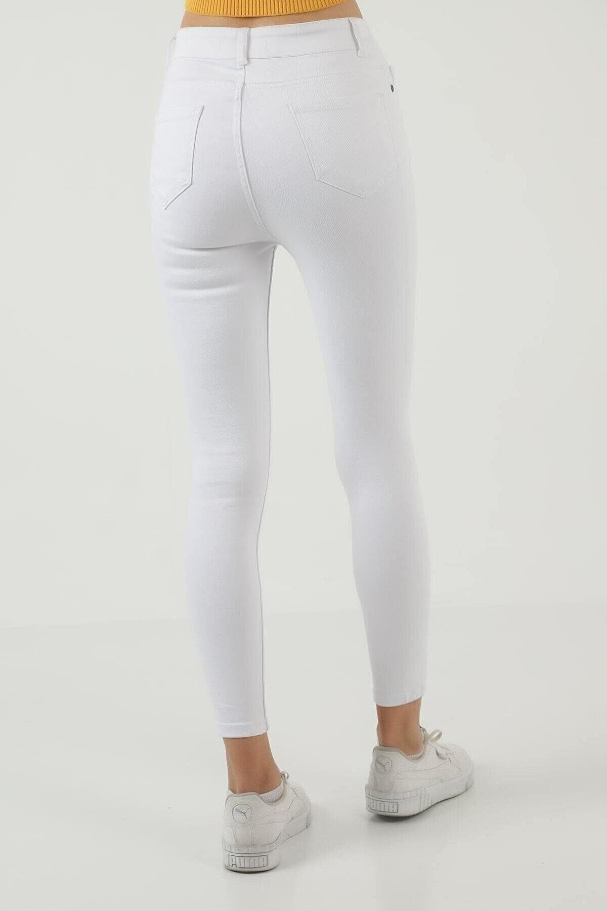 Kadın Skinny Yüksek Bel Bilek Boy Dar Paça Likralı Pantolon